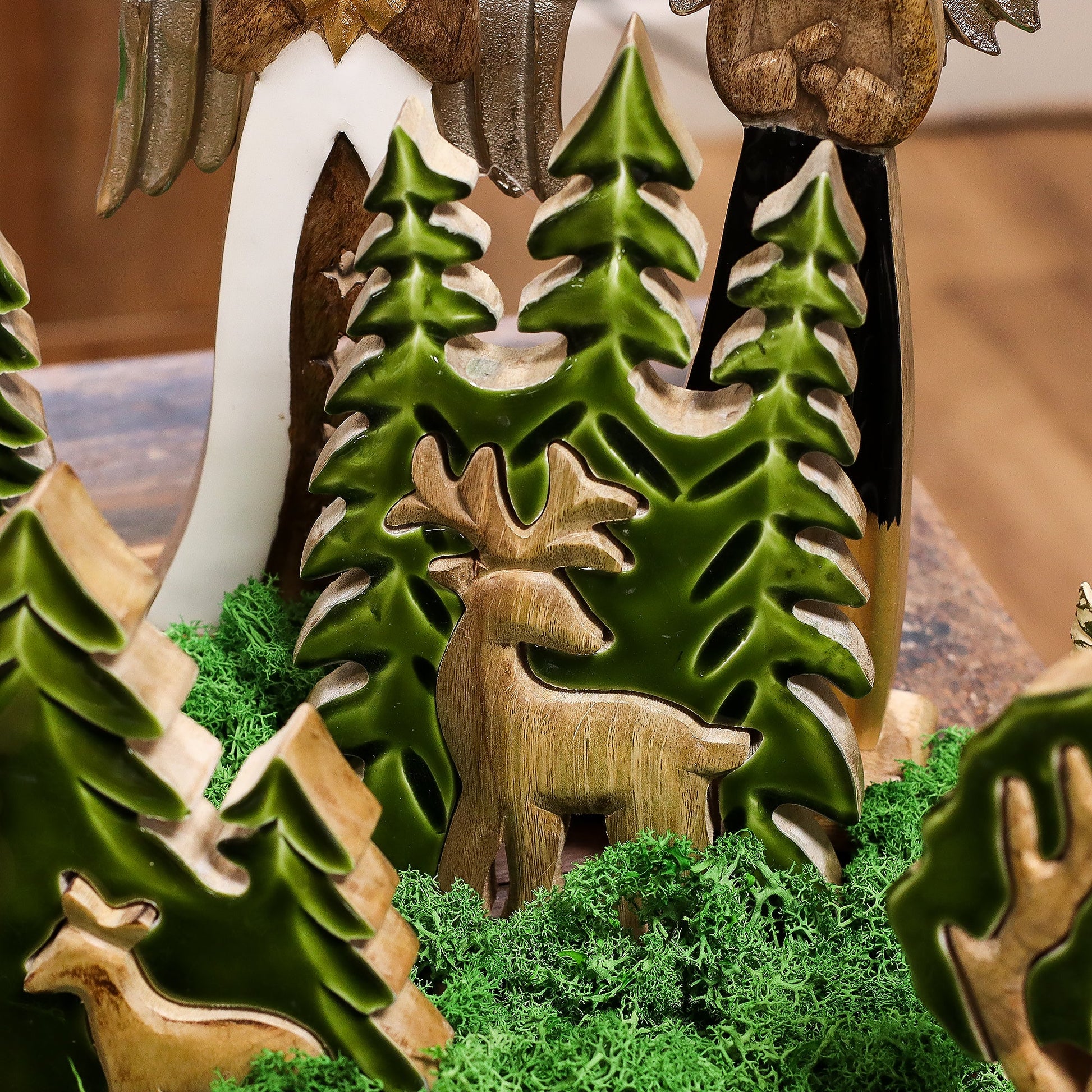 Handcrafted Enamel Wooden 3D Tree Decoration - Deer in the Forest product packaging on clean background from Quintessential Holistic Health Ltd