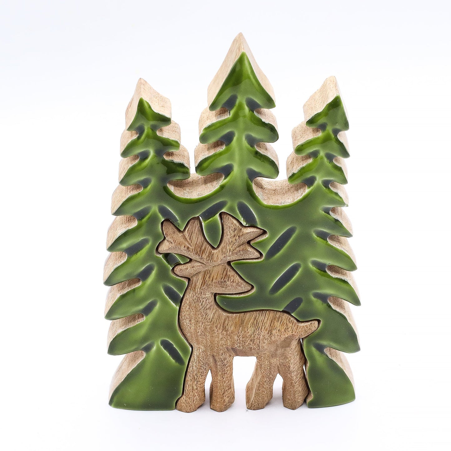 Handcrafted Enamel Wooden 3D Tree Decoration - Deer in the Forest product packaging on clean background from Quintessential Holistic Health Ltd