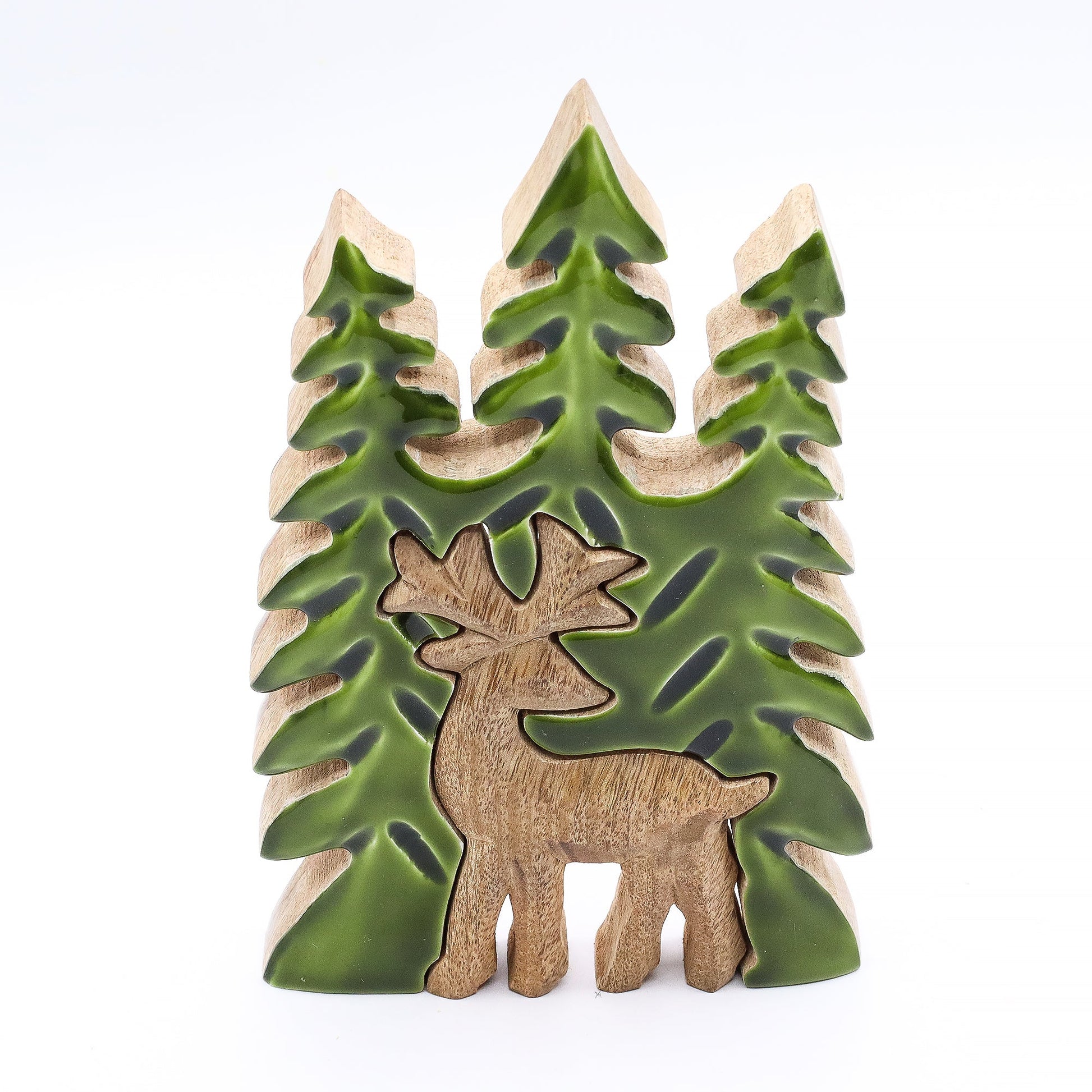 Handcrafted Enamel Wooden 3D Tree Decoration - Deer in the Forest product packaging on clean background from Quintessential Holistic Health Ltd