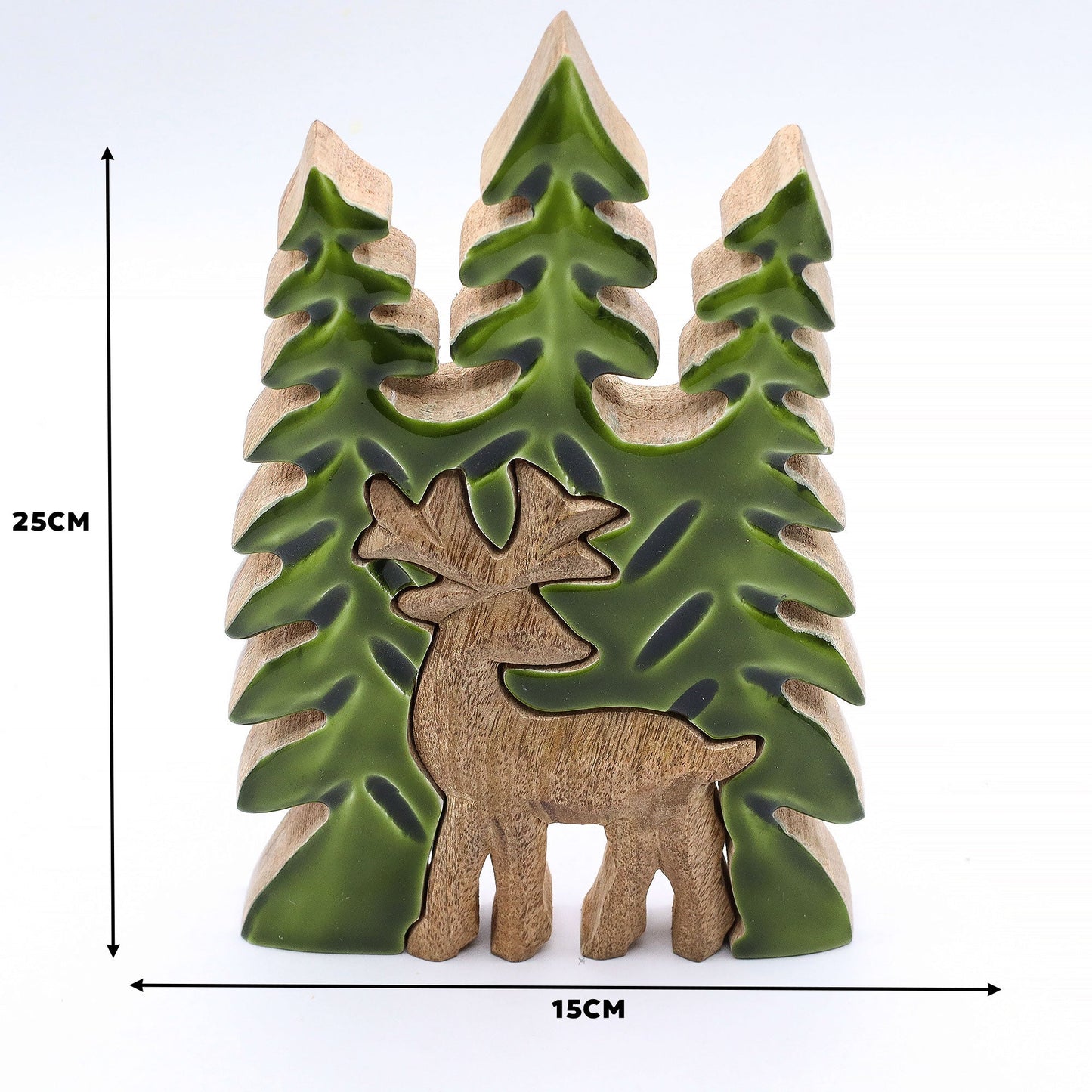 Handcrafted Enamel Wooden 3D Tree Decoration - Deer in the Forest product packaging on clean background from Quintessential Holistic Health Ltd