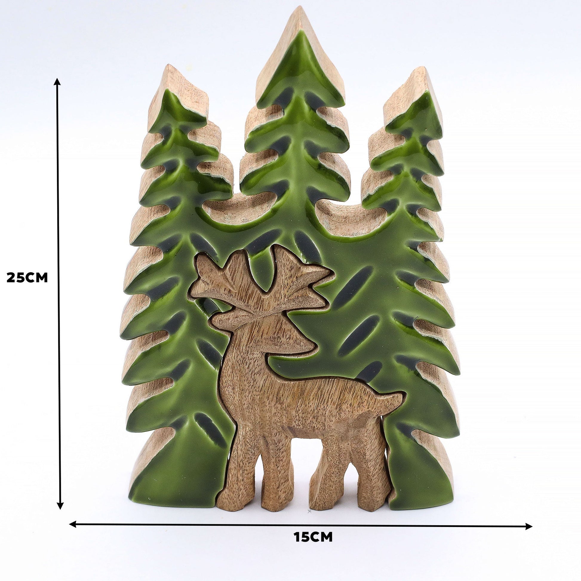 Handcrafted Enamel Wooden 3D Tree Decoration - Deer in the Forest product packaging on clean background from Quintessential Holistic Health Ltd