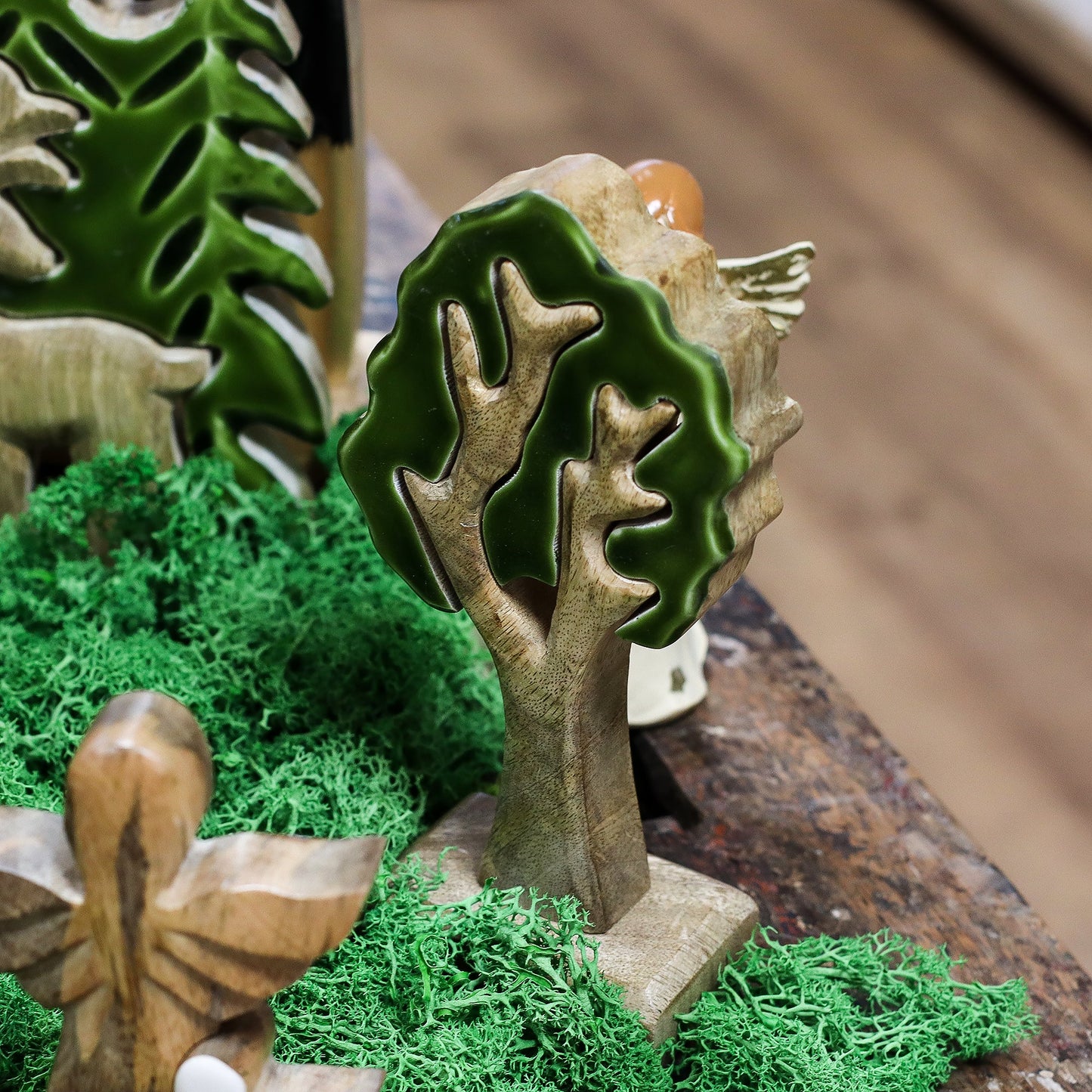 Handcrafted Enamel Wooden 3D Tree Decoration - Single Tree product packaging on clean background from Quintessential Holistic Health Ltd