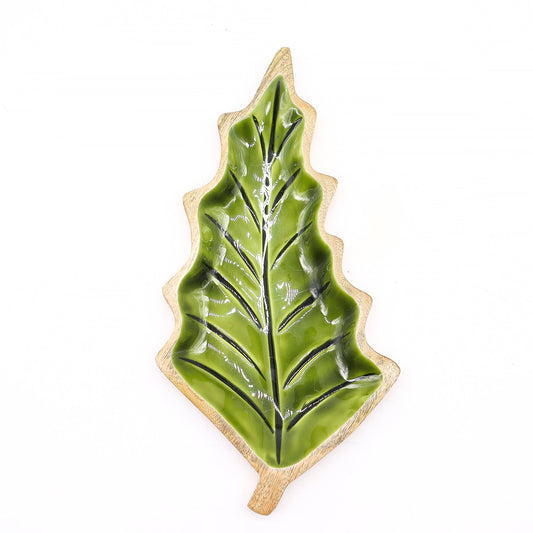 Handcrafted Enamel Wooden Bowl - Leaf product packaging on clean background from Quintessential Holistic Health Ltd
