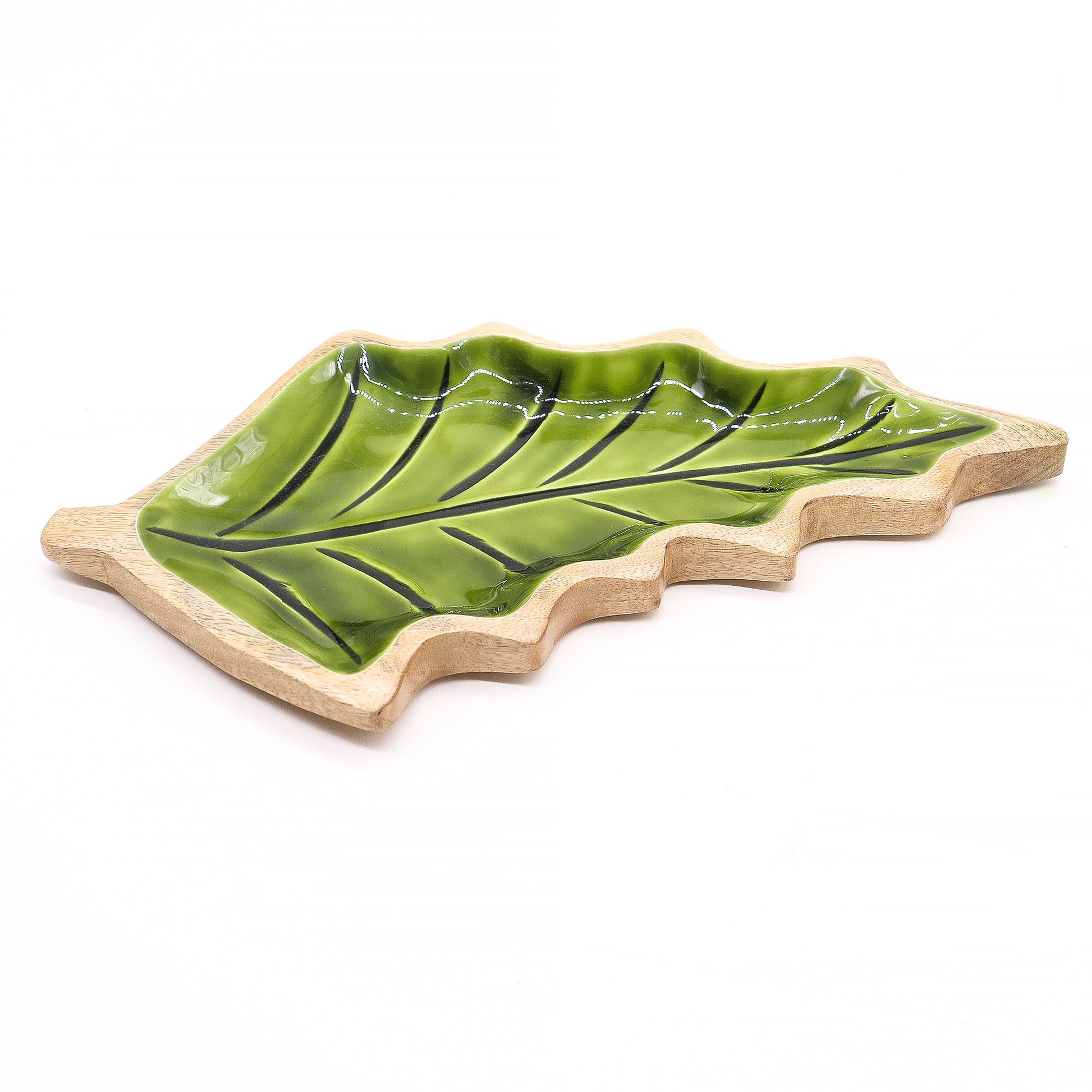 Handcrafted Enamel Wooden Bowl - Leaf product packaging on clean background from Quintessential Holistic Health Ltd