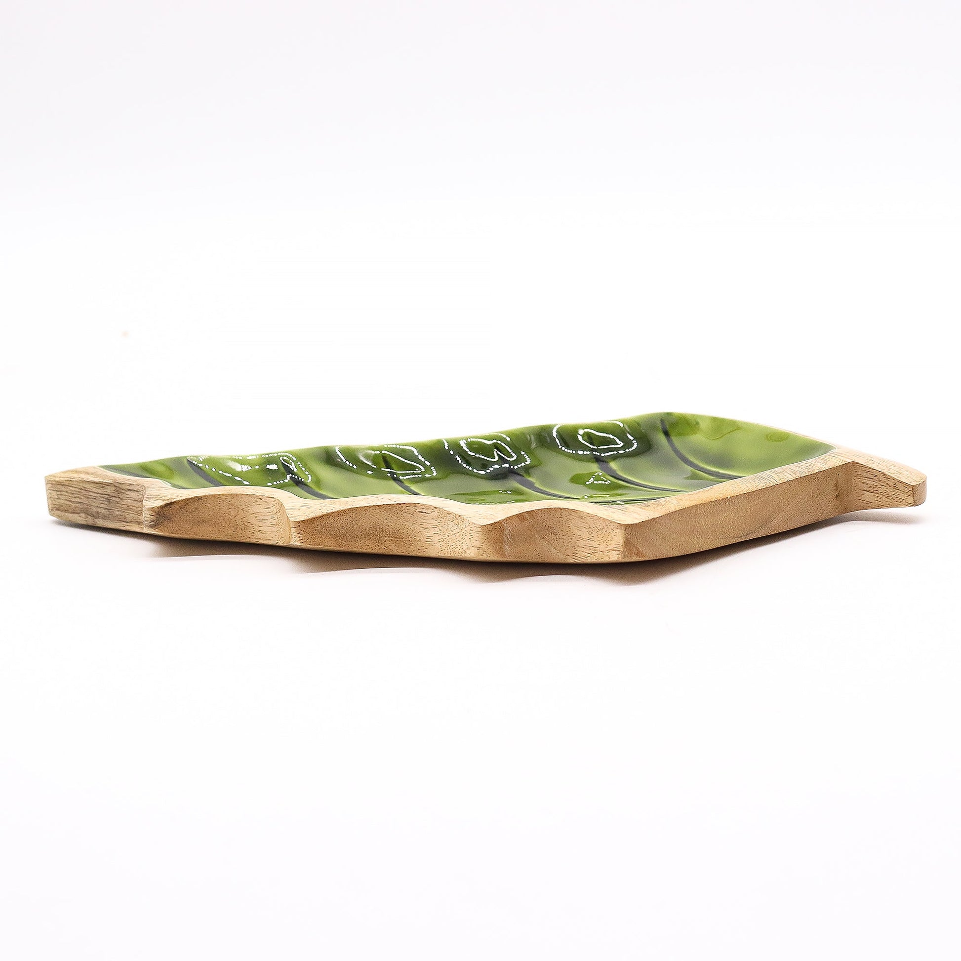 Handcrafted Enamel Wooden Bowl - Leaf product packaging on clean background from Quintessential Holistic Health Ltd