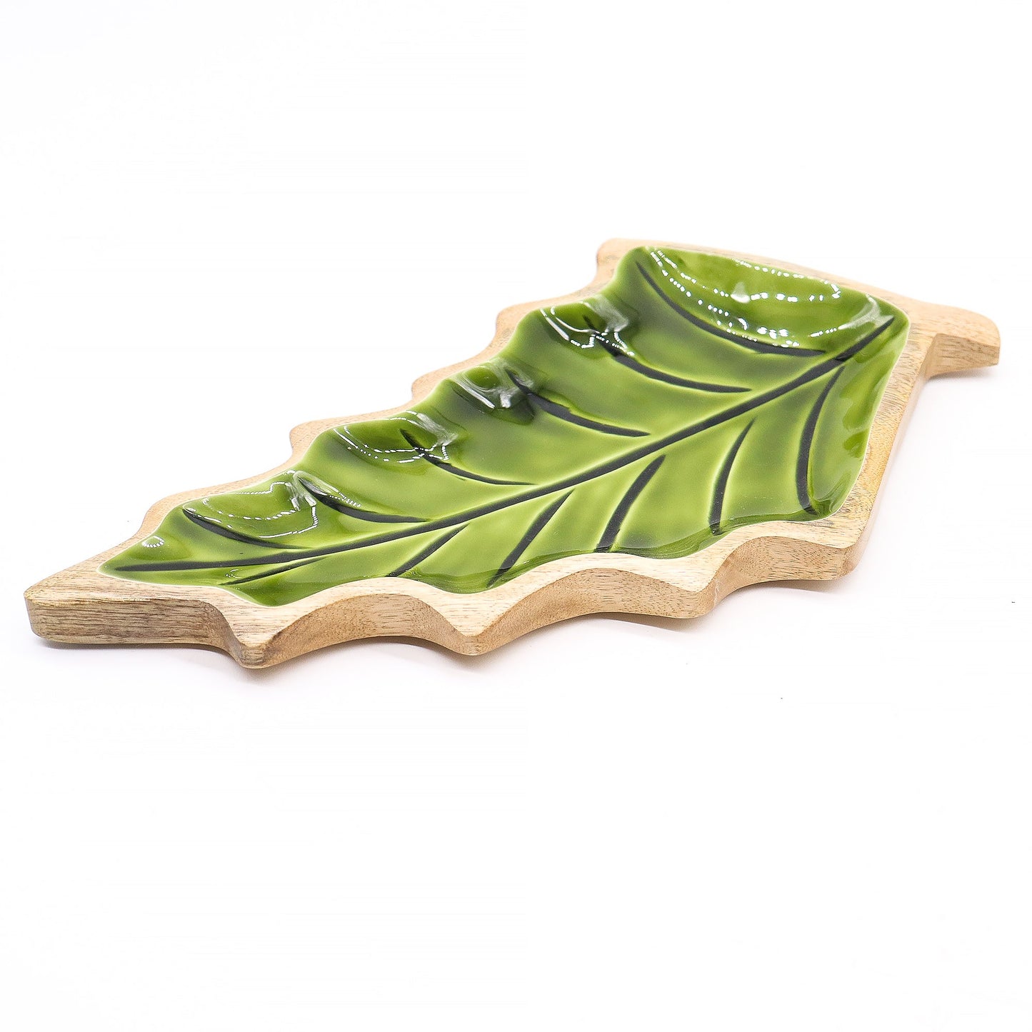 Handcrafted Enamel Wooden Bowl - Leaf product packaging on clean background from Quintessential Holistic Health Ltd