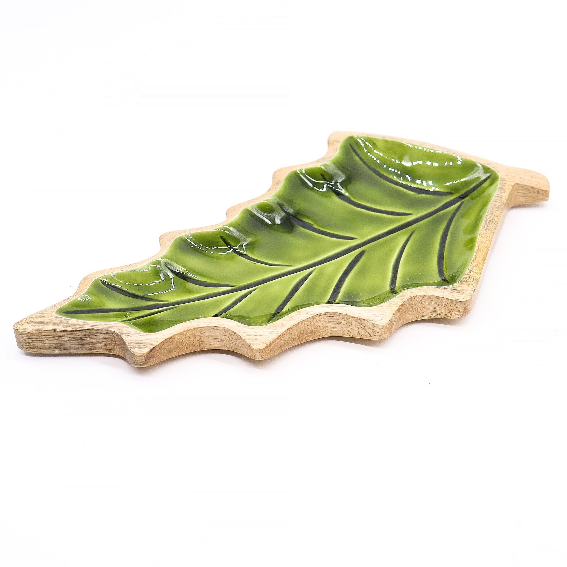 Handcrafted Enamel Wooden Bowl - Leaf product packaging on clean background from Quintessential Holistic Health Ltd
