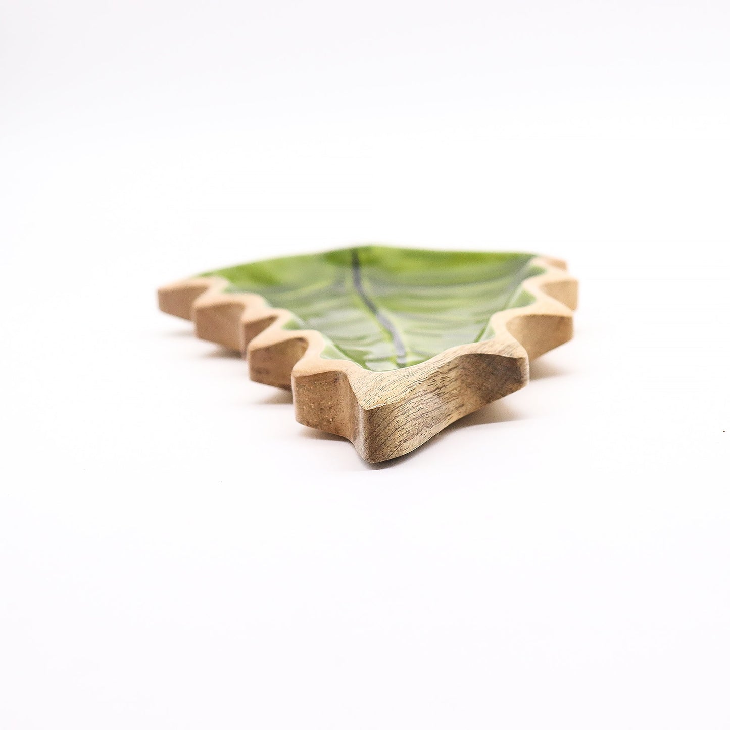 Handcrafted Enamel Wooden Bowl - Leaf product packaging on clean background from Quintessential Holistic Health Ltd