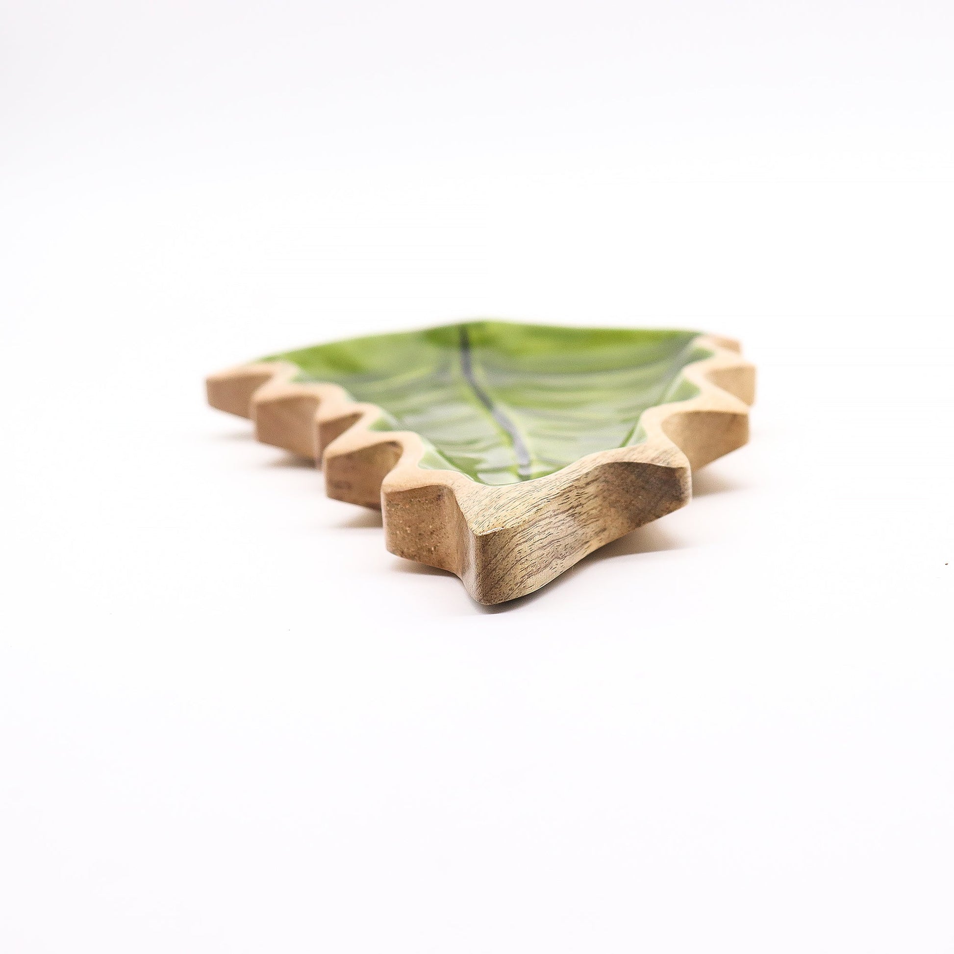 Handcrafted Enamel Wooden Bowl - Leaf product packaging on clean background from Quintessential Holistic Health Ltd
