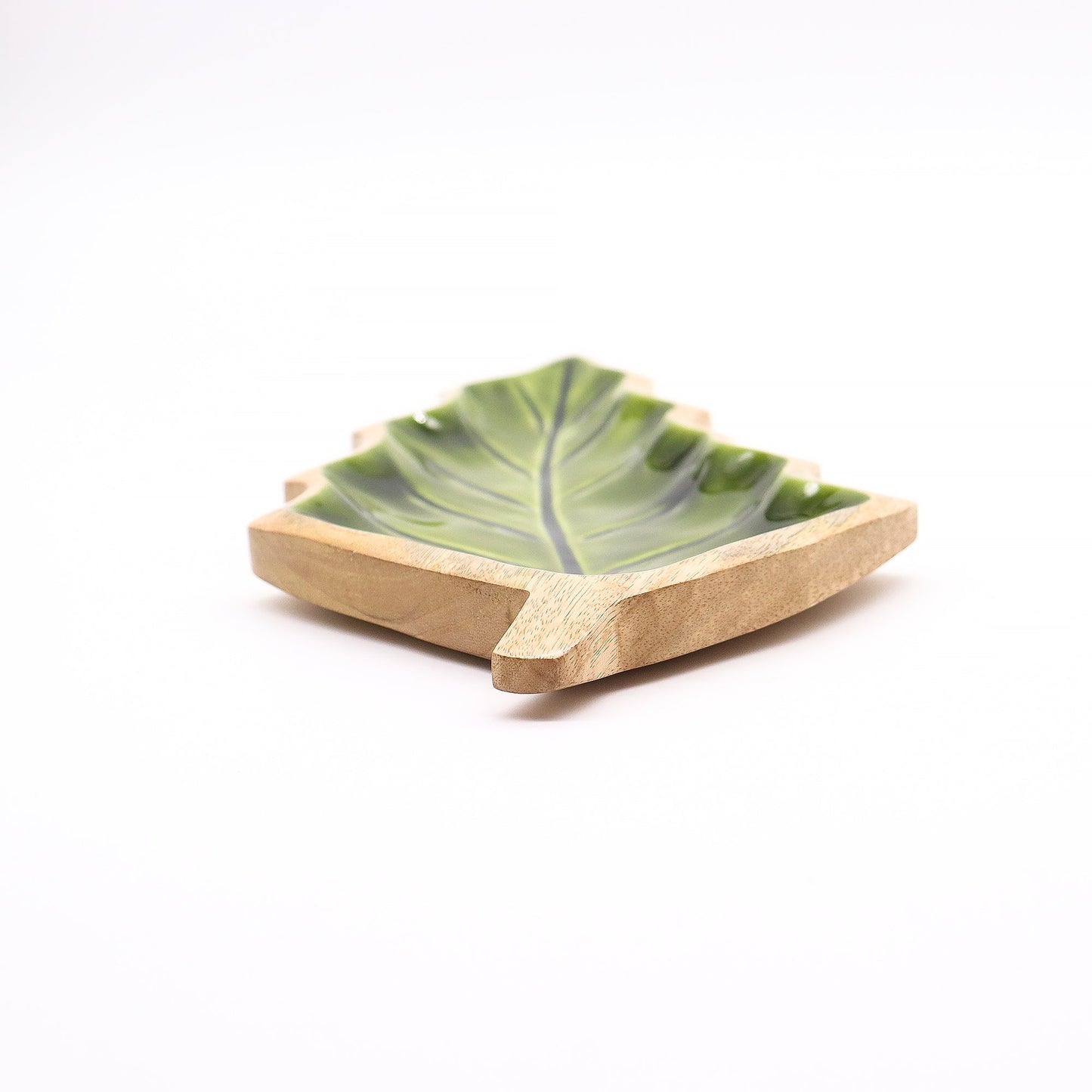 Handcrafted Enamel Wooden Bowl - Leaf product packaging on clean background from Quintessential Holistic Health Ltd