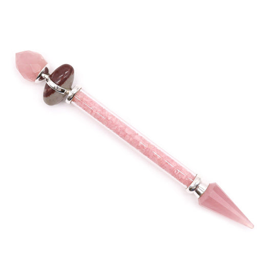Shiva Lingam Magic Healing Wand - Rose Quartz Gemstones / Love product packaging on clean background from Quintessential Holistic Health Ltd