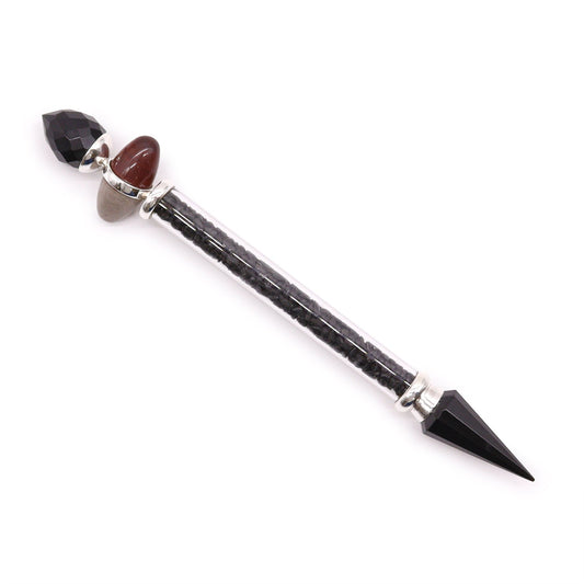 Shiva Lingam Magic Healing Wand Wand - Black Tourmaline and Agate Gemstones / Protection product packaging on clean background from Quintessential Holistic Health Ltd