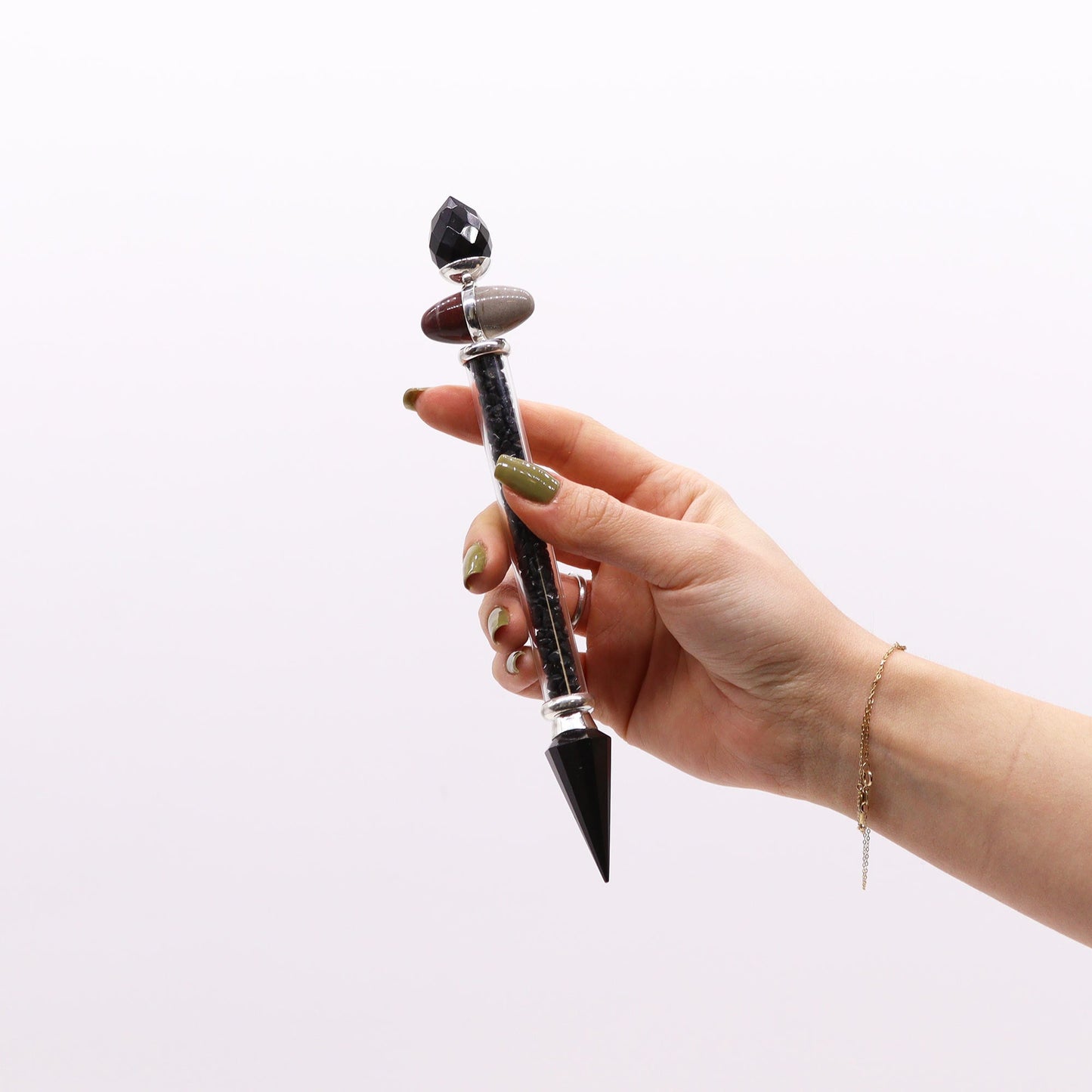 Shiva Lingam Magic Healing Wand Wand - Black Tourmaline and Agate Gemstones / Protection product packaging on clean background from Quintessential Holistic Health Ltd