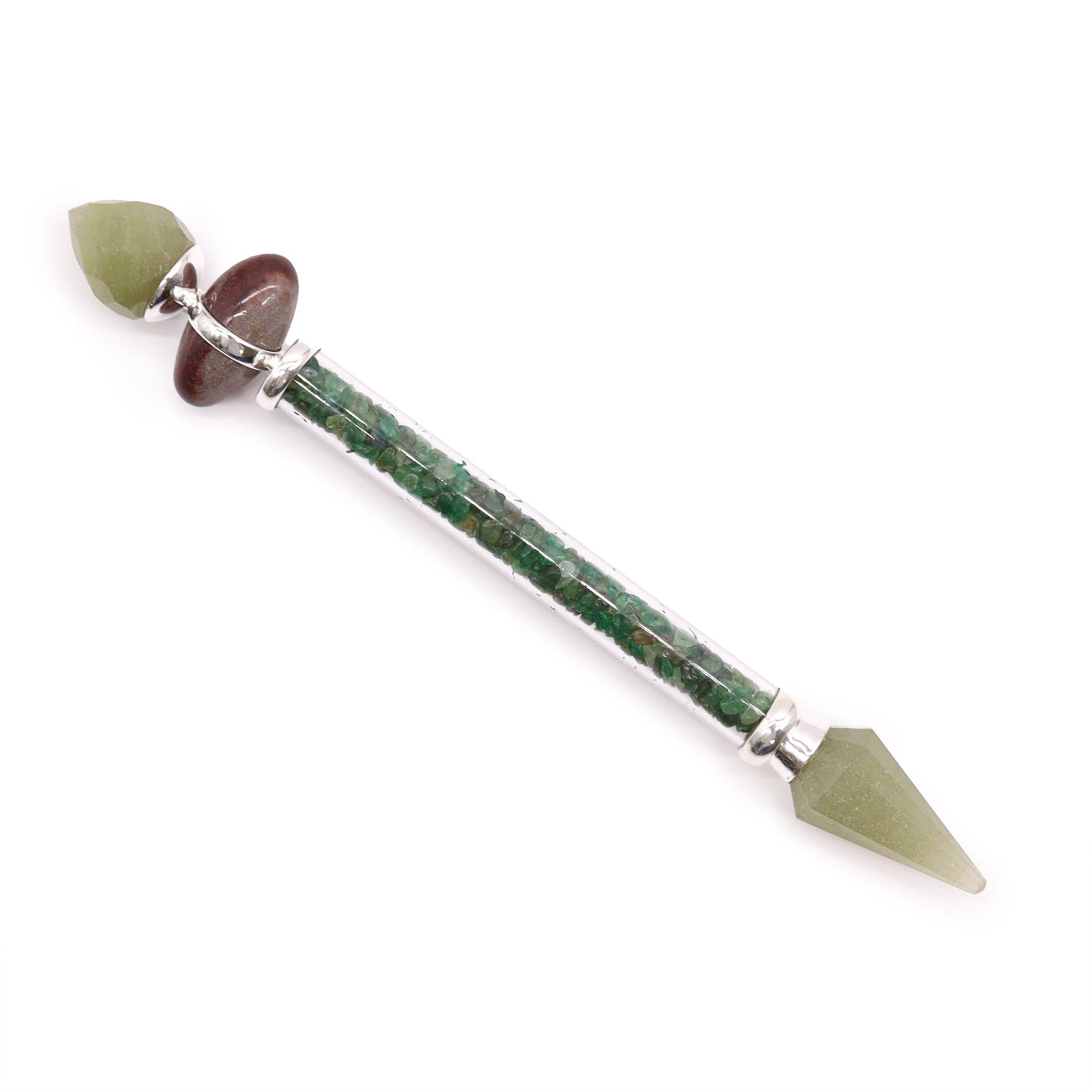 Shiva Lingam Magic Wand - Green Aventurine / Happiness product packaging on clean background from Quintessential Holistic Health Ltd
