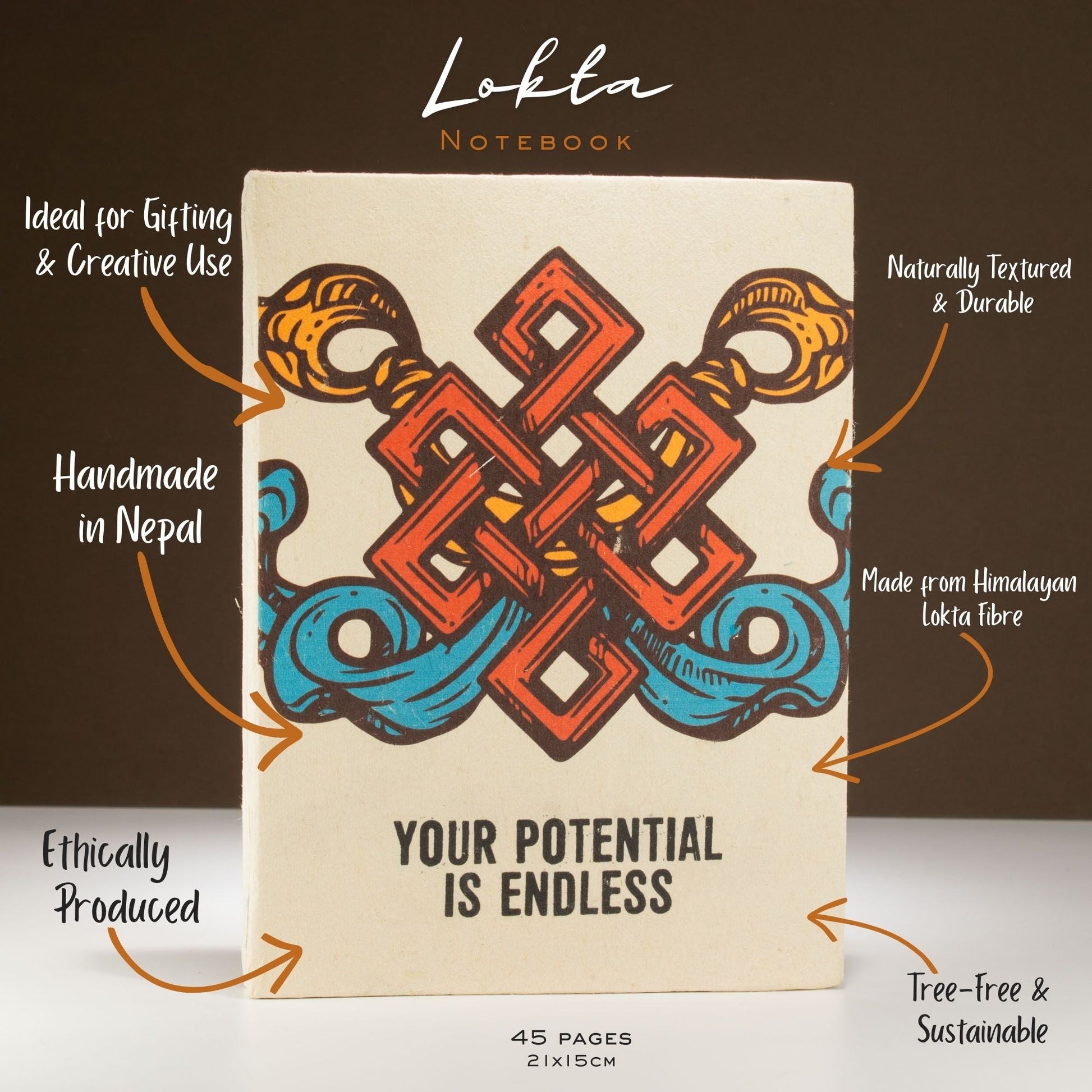 A5 Eco-Friendly Lokta Paper Journal inc Bookmark - Your Potential product packaging on clean background from Quintessential Holistic Health Ltd