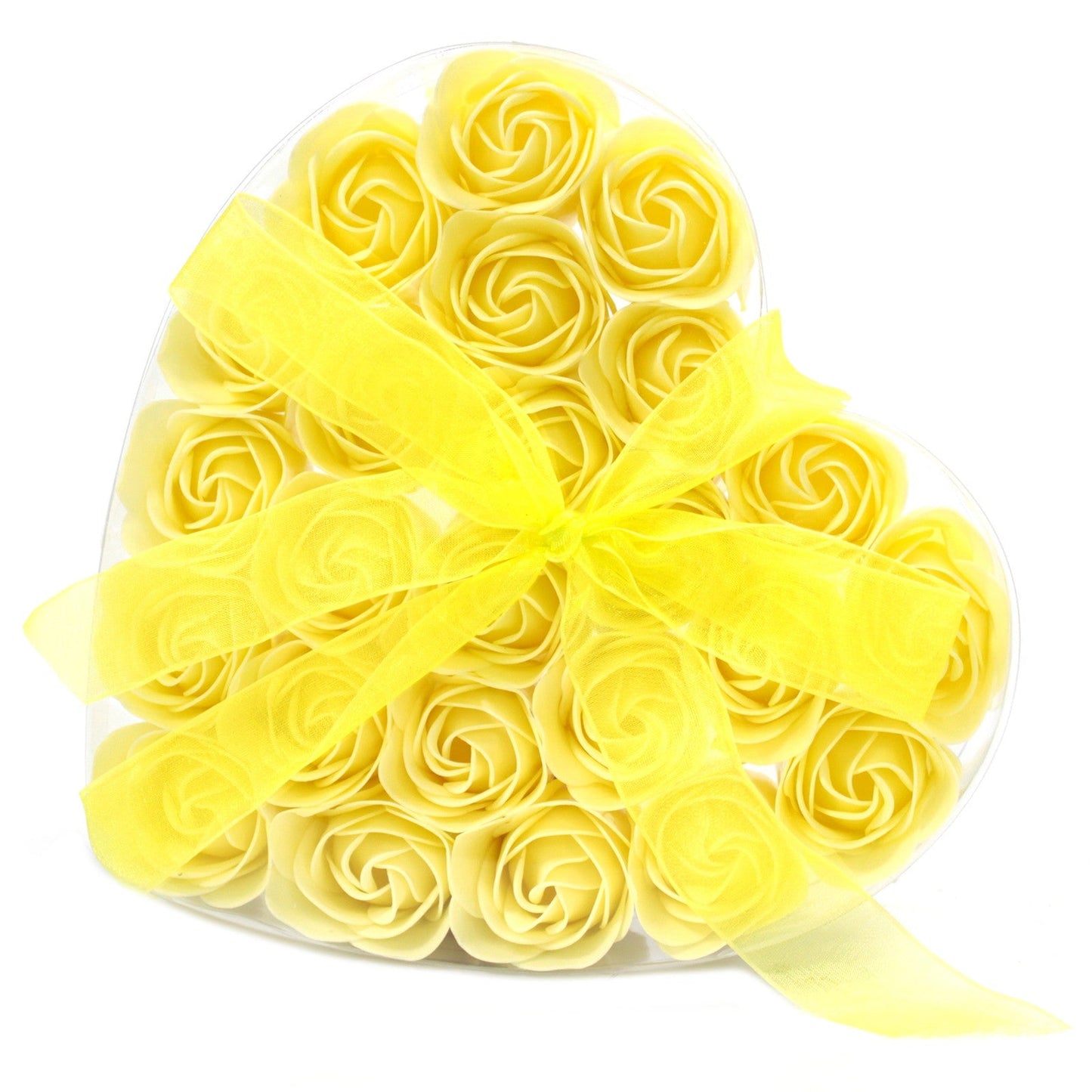 24 Luxury Soap Flowers - Heart / Yellow product packaging on clean background from Quintessential Holistic Health Ltd