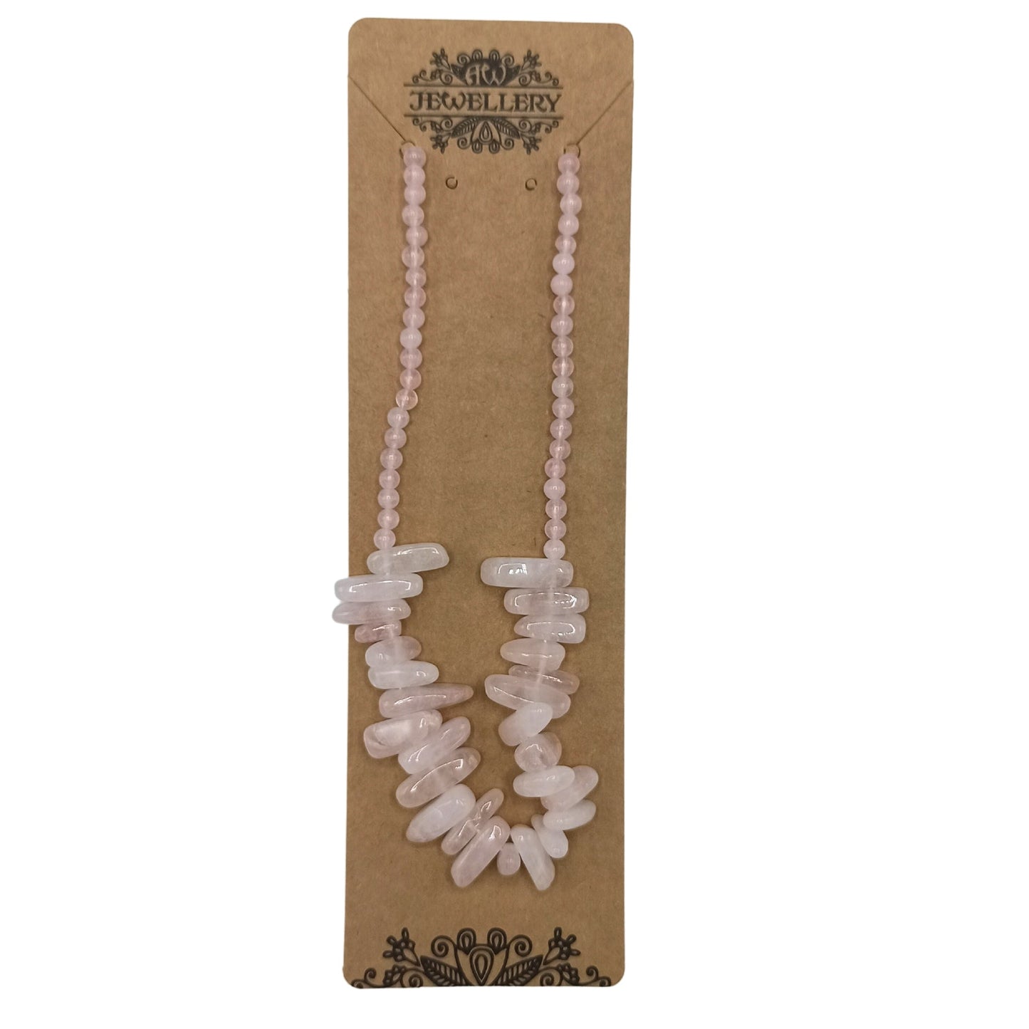 Longstone Gem Necklace - Rose Quartz product packaging on clean background from Quintessential Holistic Health Ltd