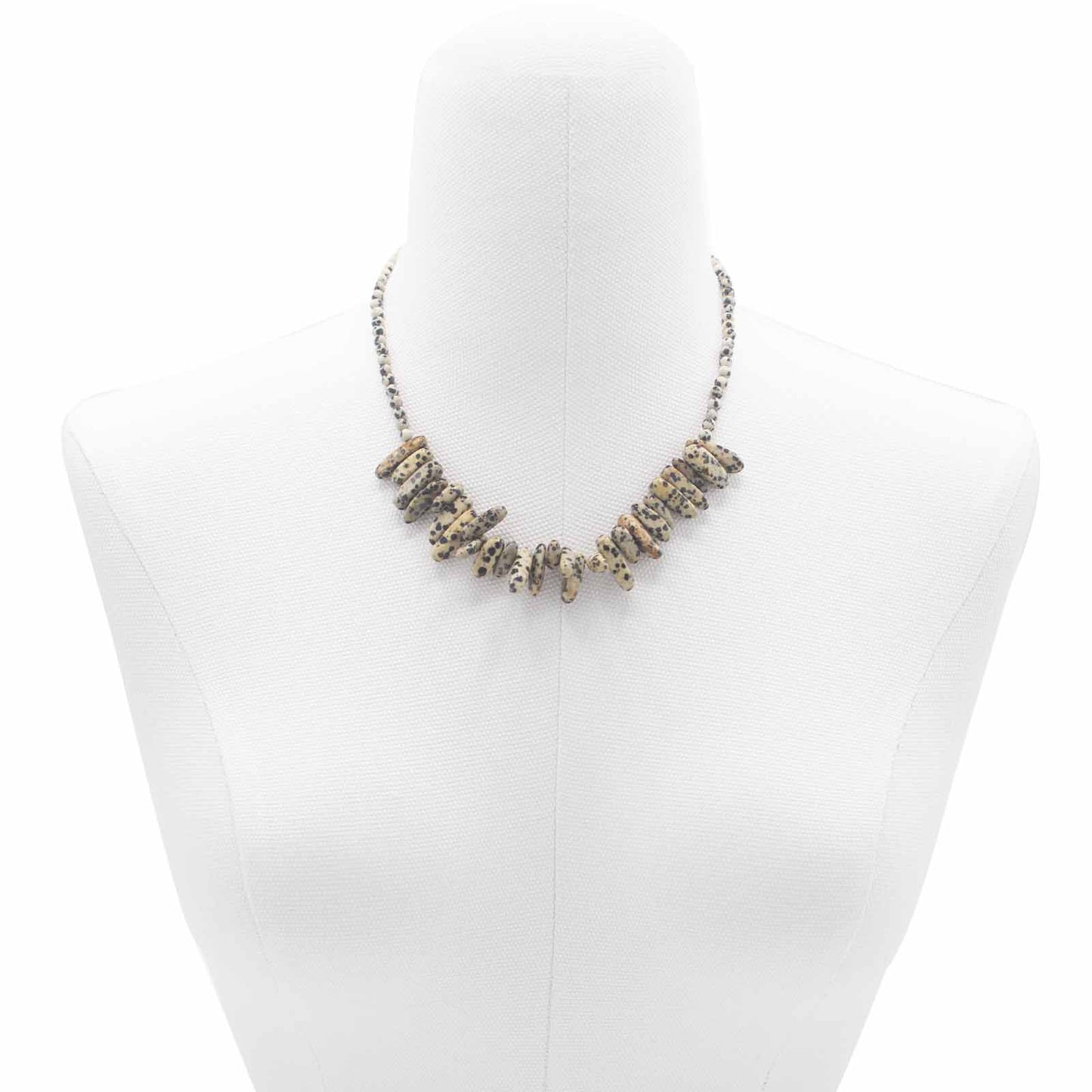 Longstone Gem Necklace - Dalmatian Stone product packaging on clean background from Quintessential Holistic Health Ltd