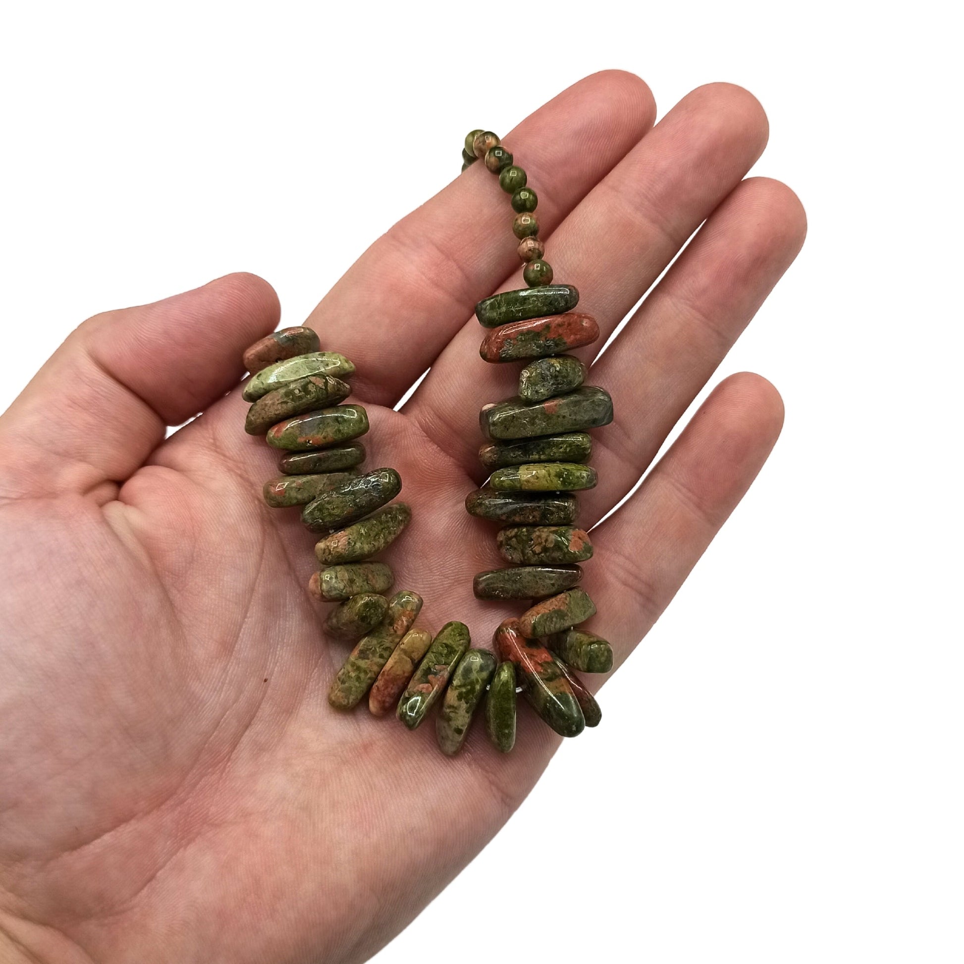 Longstone Gem Necklace - Unakite product packaging on clean background from Quintessential Holistic Health Ltd