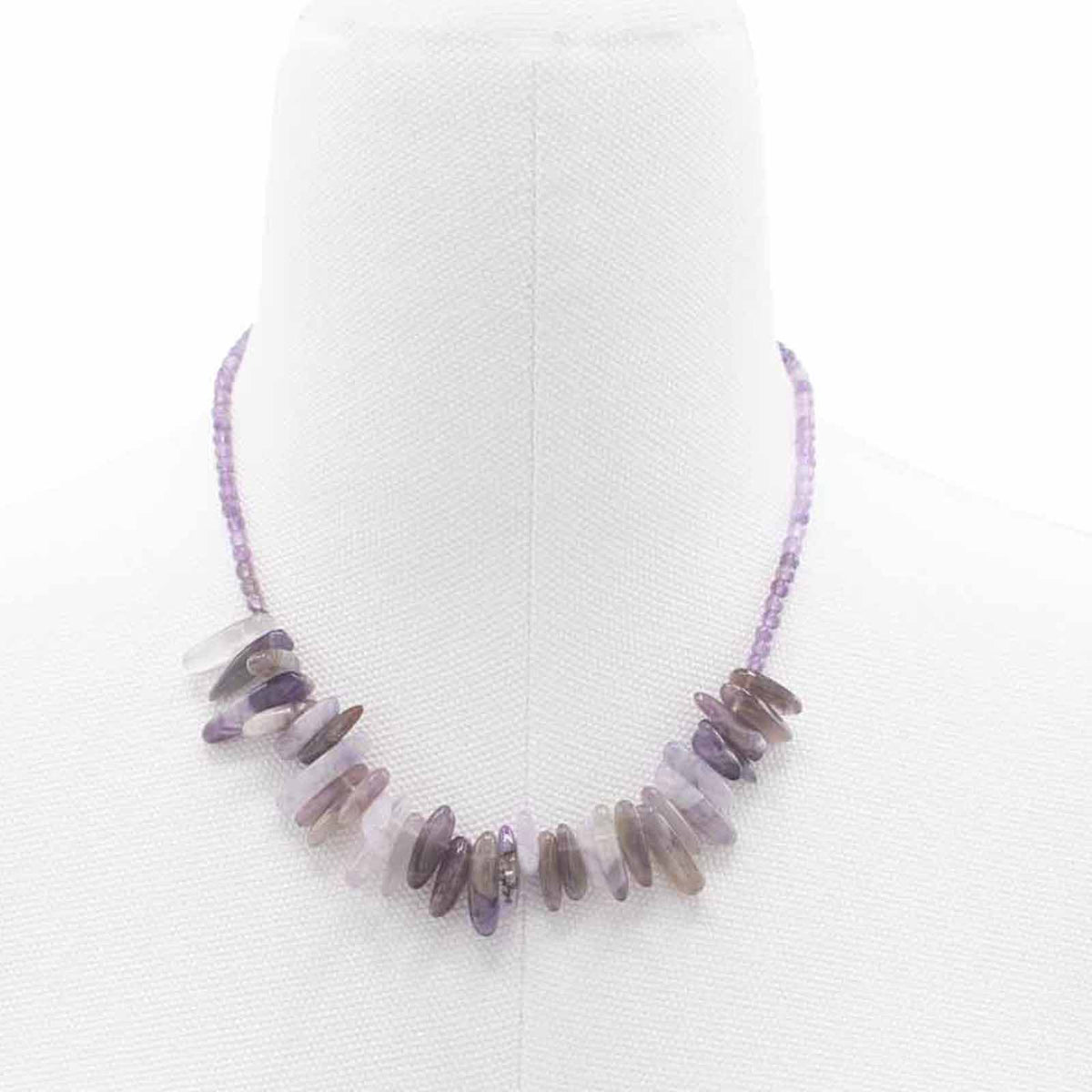 Longstone Gem Necklace - Amethyst with purple beads and graduated pointed stone drops by Quintessential Holistic Health Ltd