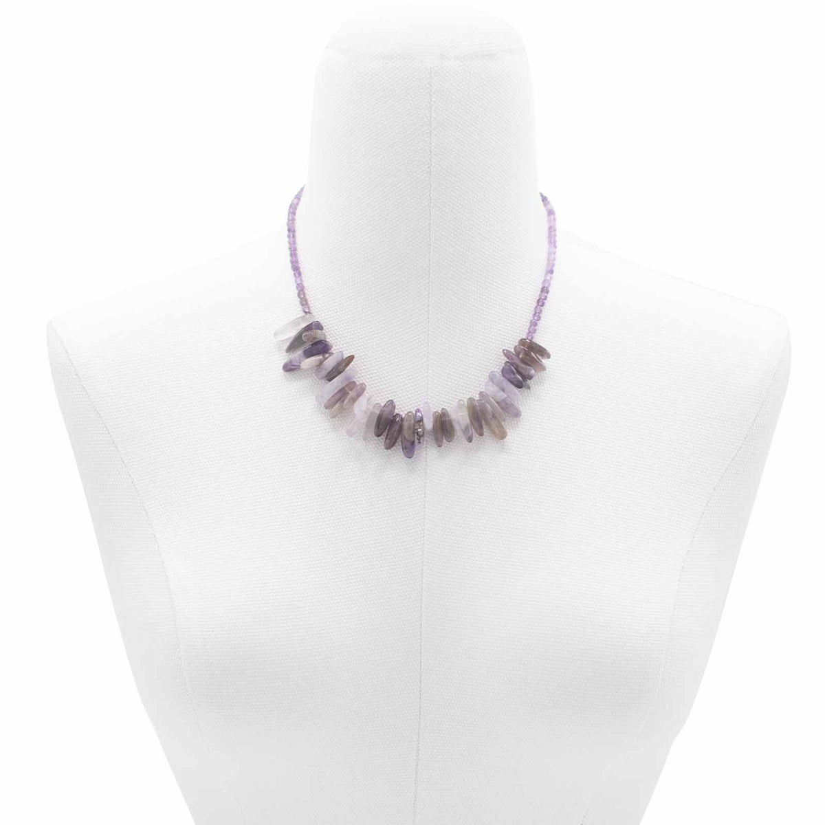 Longstone Gem Necklace - Amethyst with a short row of purple stone drops between small beads by Quintessential Holistic Health Ltd