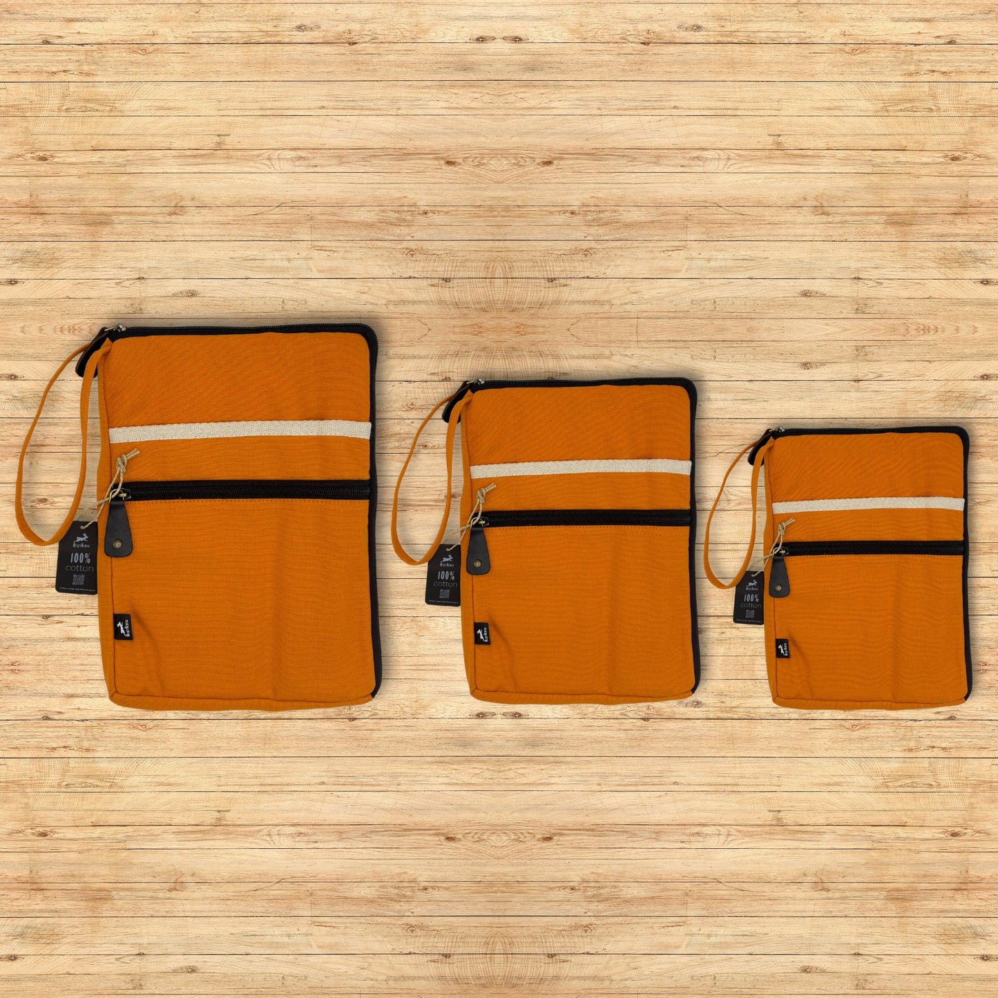 Handcrafted Jute and Cotton Tablet Pouch - Small / Orange product packaging on clean background from Quintessential Holistic Health Ltd