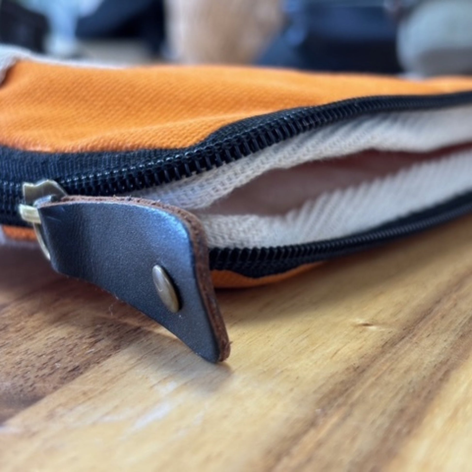 Handcrafted Jute and Cotton Tablet Pouch - Small / Orange product packaging on clean background from Quintessential Holistic Health Ltd