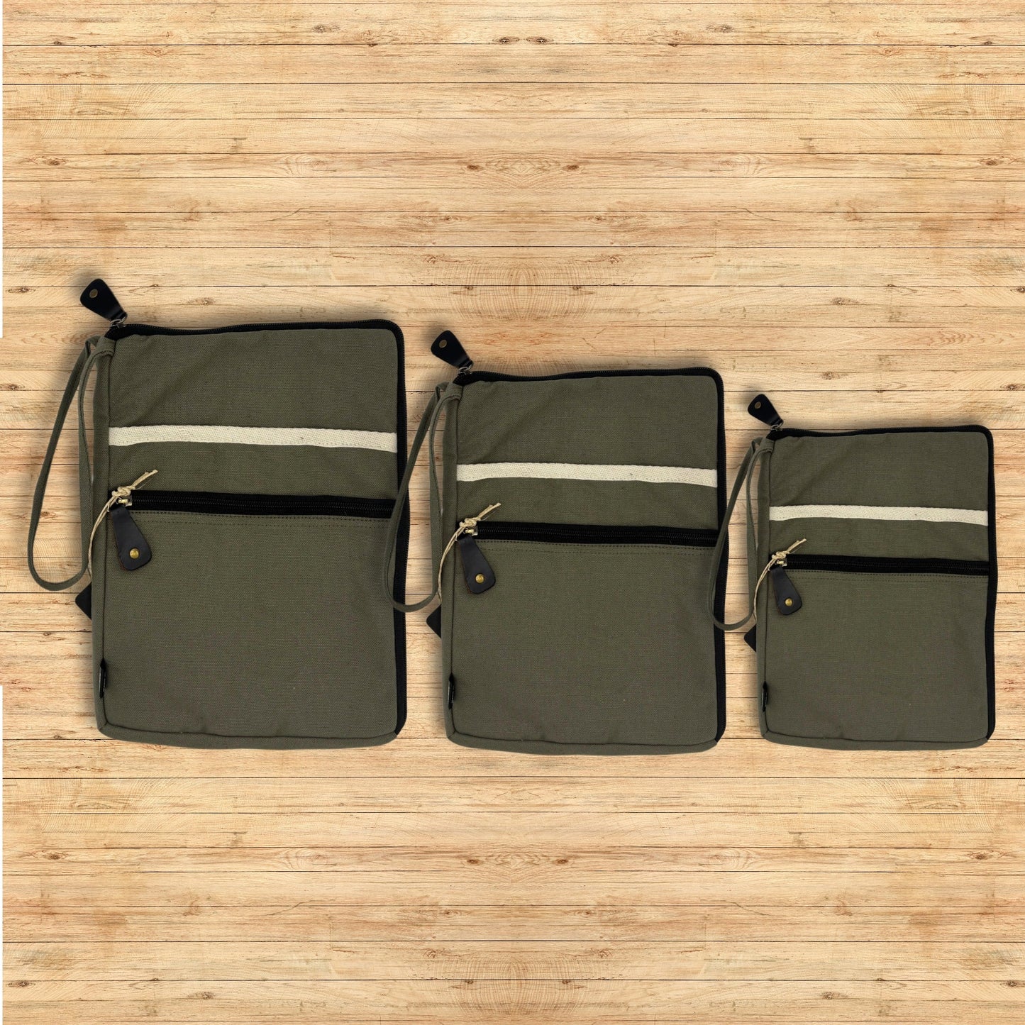 Handcrafted Jute and Cotton Laptop Pouch - Large / Olive product packaging on clean background from Quintessential Holistic Health Ltd