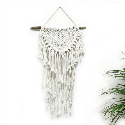 Handcrafted Cotton Macrame Wall Hanging - Home and Heart product packaging on clean background from Quintessential Holistic Health Ltd