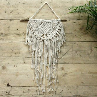 Handcrafted Cotton Macrame Wall Hanging - Home and Heart product packaging on clean background from Quintessential Holistic Health Ltd