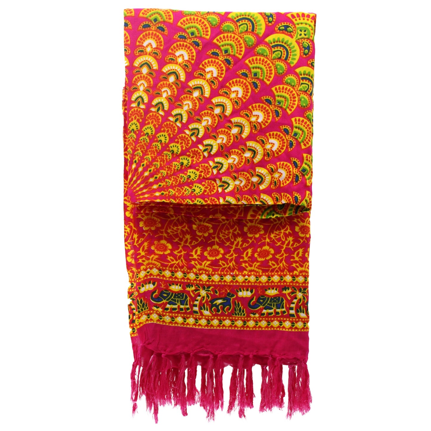 Bali Mandala Sarong / Scarf - Lime / Ruby Red / Orange product packaging on clean background from Quintessential Holistic Health Ltd