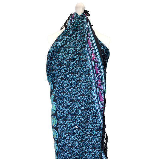 Bali Mandala Sarong / Scarf - Peacock / Turquoise product packaging on clean background from Quintessential Holistic Health Ltd