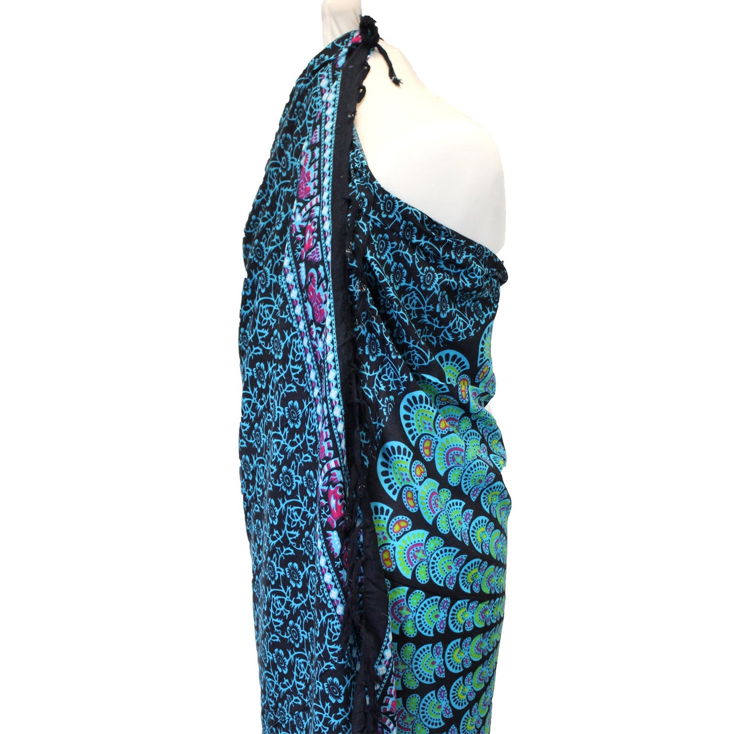 Bali Mandala Sarong / Scarf - Peacock / Turquoise product packaging on clean background from Quintessential Holistic Health Ltd