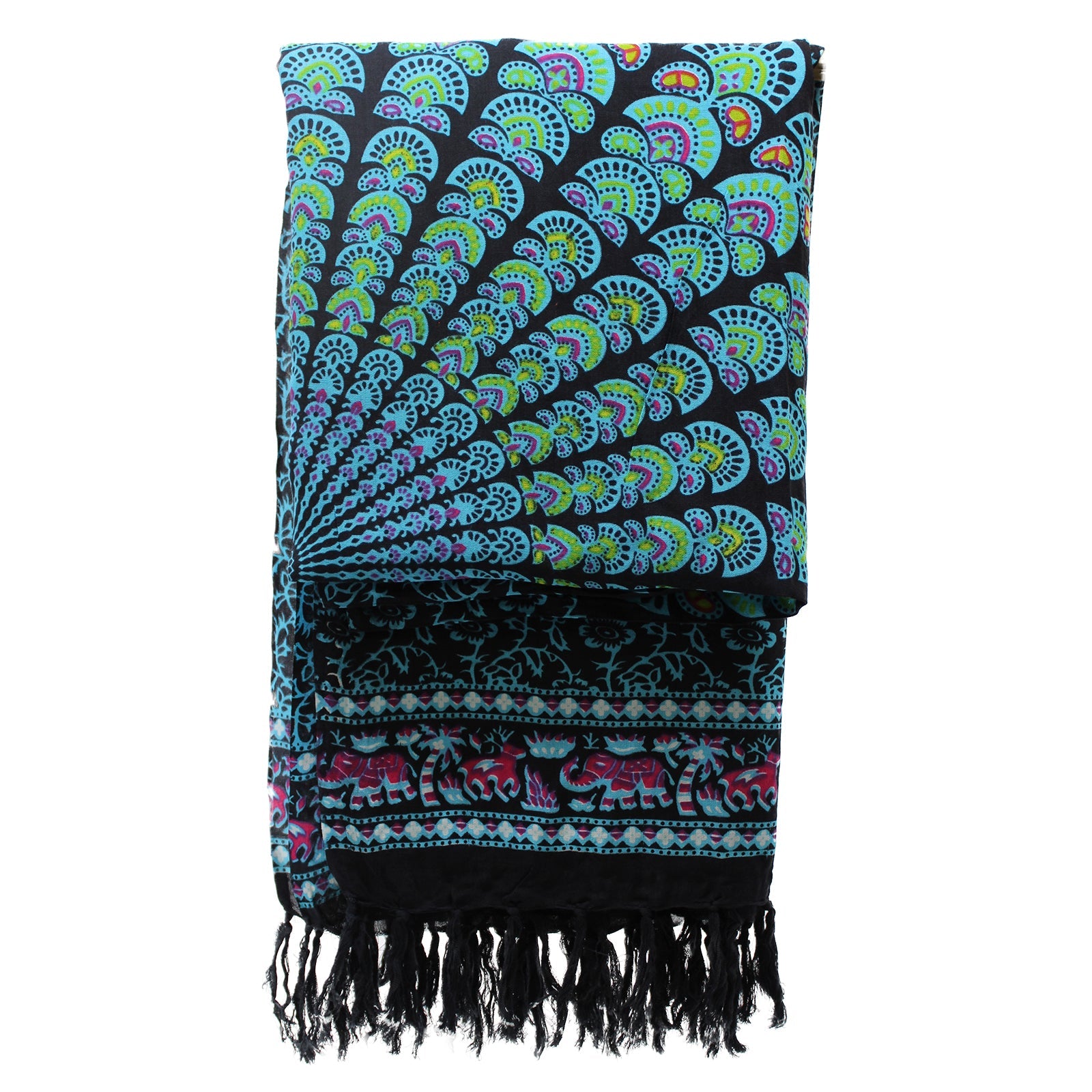 Bali Mandala Sarong / Scarf - Peacock / Turquoise product packaging on clean background from Quintessential Holistic Health Ltd