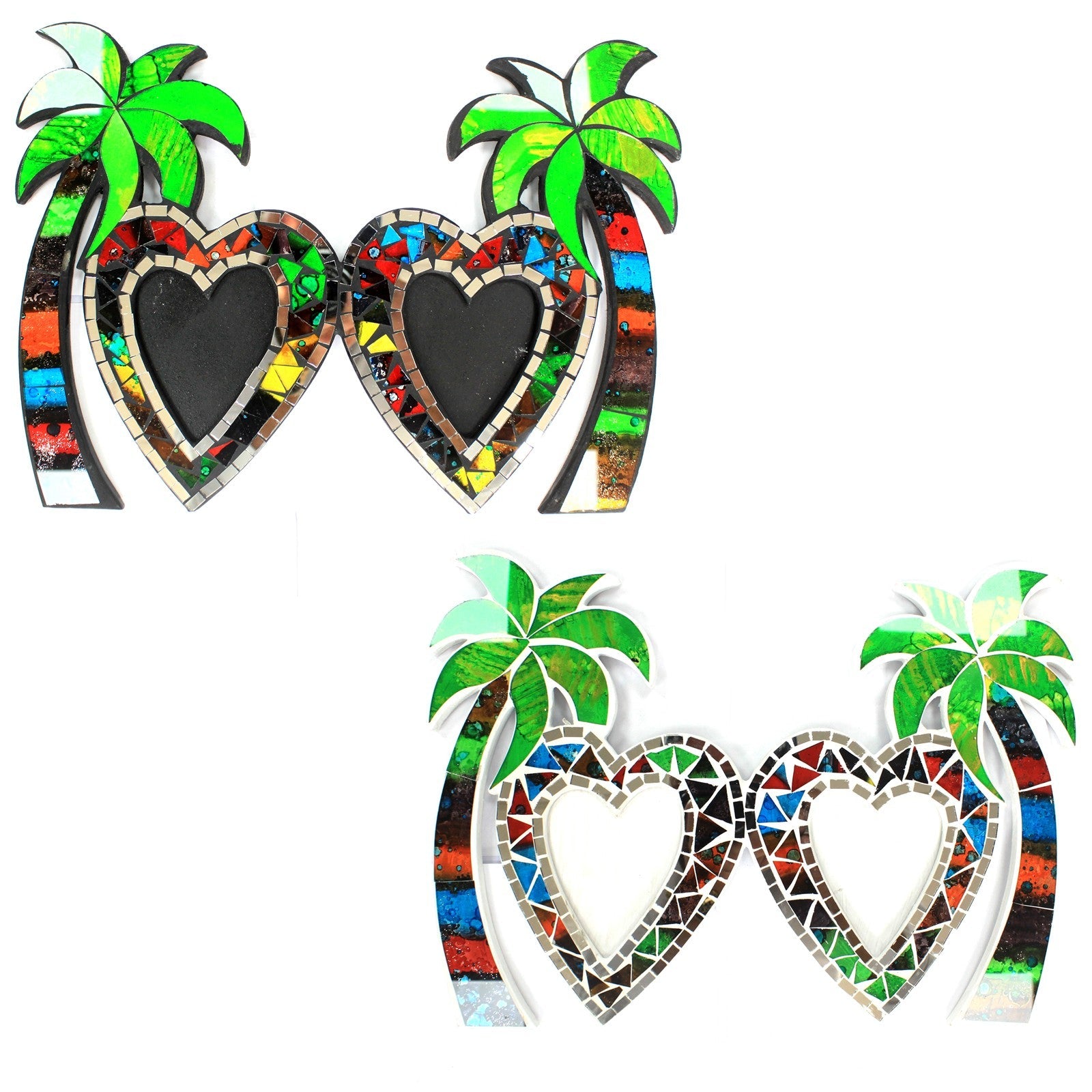 Handmade Glass Mosaic Picture Frame - Hearts and Coconut Trees / Double product packaging on clean background from Quintessential Holistic Health Ltd