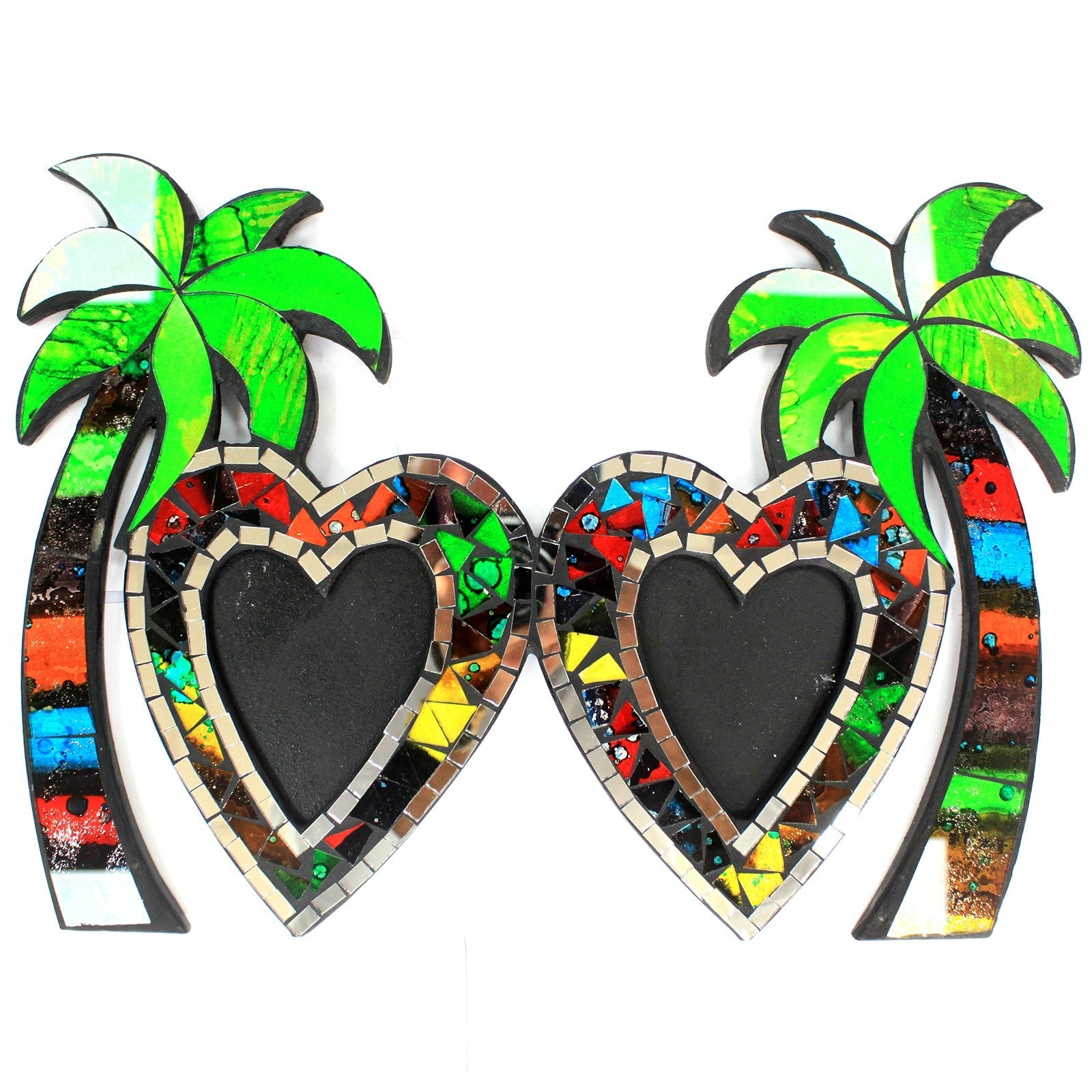 Handmade Glass Mosaic Picture Frame - Hearts and Coconut Trees / Double product packaging on clean background from Quintessential Holistic Health Ltd
