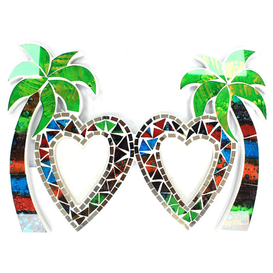 Handmade Glass Mosaic Picture Frame - Hearts and Coconut Trees / Double product packaging on clean background from Quintessential Holistic Health Ltd