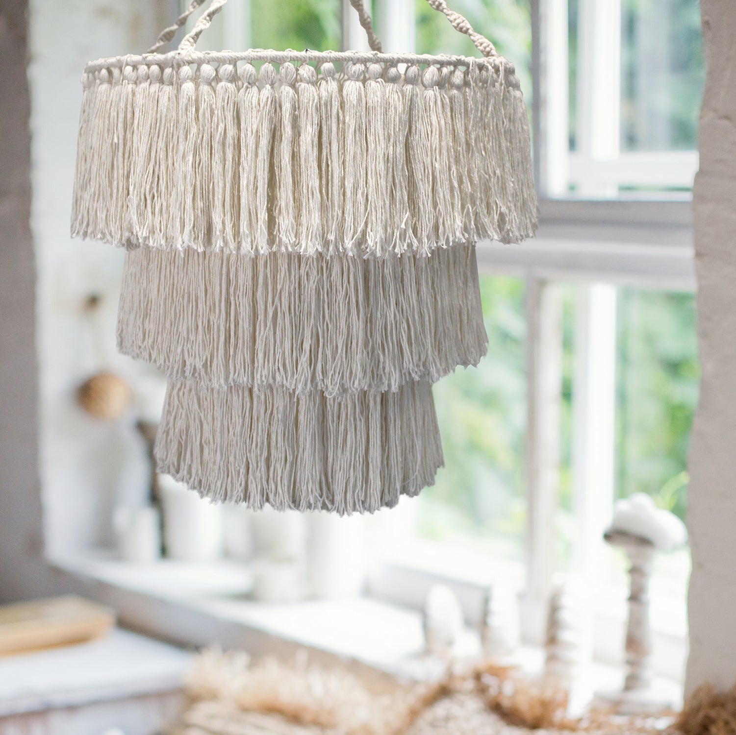 Handcrafted Macrame Soft Cotton Chandelier - Natural product packaging on clean background from Quintessential Holistic Health Ltd