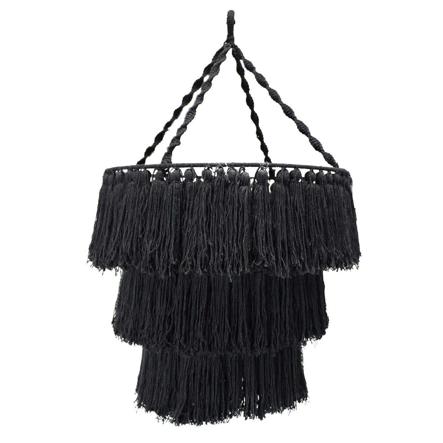 Handcrafted Macrame Soft Cotton Chandelier - Black product packaging on clean background from Quintessential Holistic Health Ltd