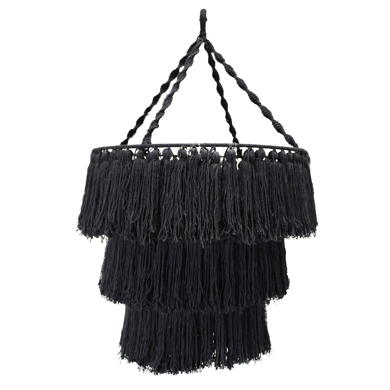 Handcrafted Macrame Soft Cotton Chandelier - Black product packaging on clean background from Quintessential Holistic Health Ltd