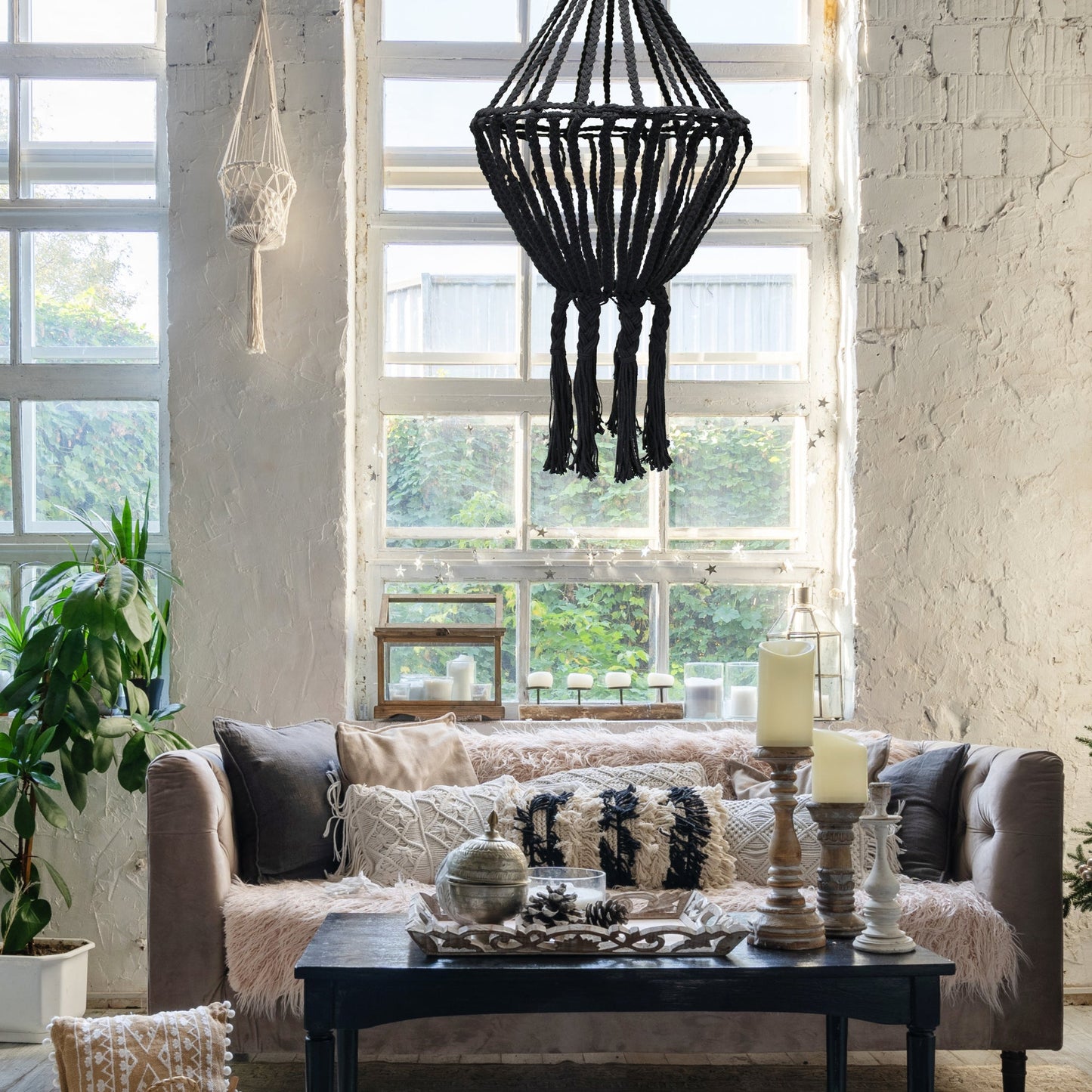 Handcrafted Macrame Soft Cotton Drop Chandelier - Black product packaging on clean background from Quintessential Holistic Health Ltd