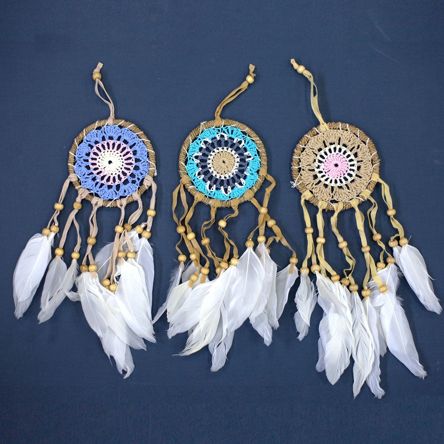 6 x Hand Crafted Macrame Dreamcatchers - Small / Assorted / Pastel Pinks product packaging on clean background from Quintessential Holistic Health Ltd
