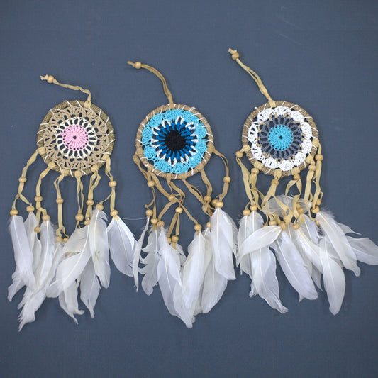 6 x Hand Crafted Macrame Dreamcatchers - Small / Assorted / Pastel Blues product packaging on clean background from Quintessential Holistic Health Ltd