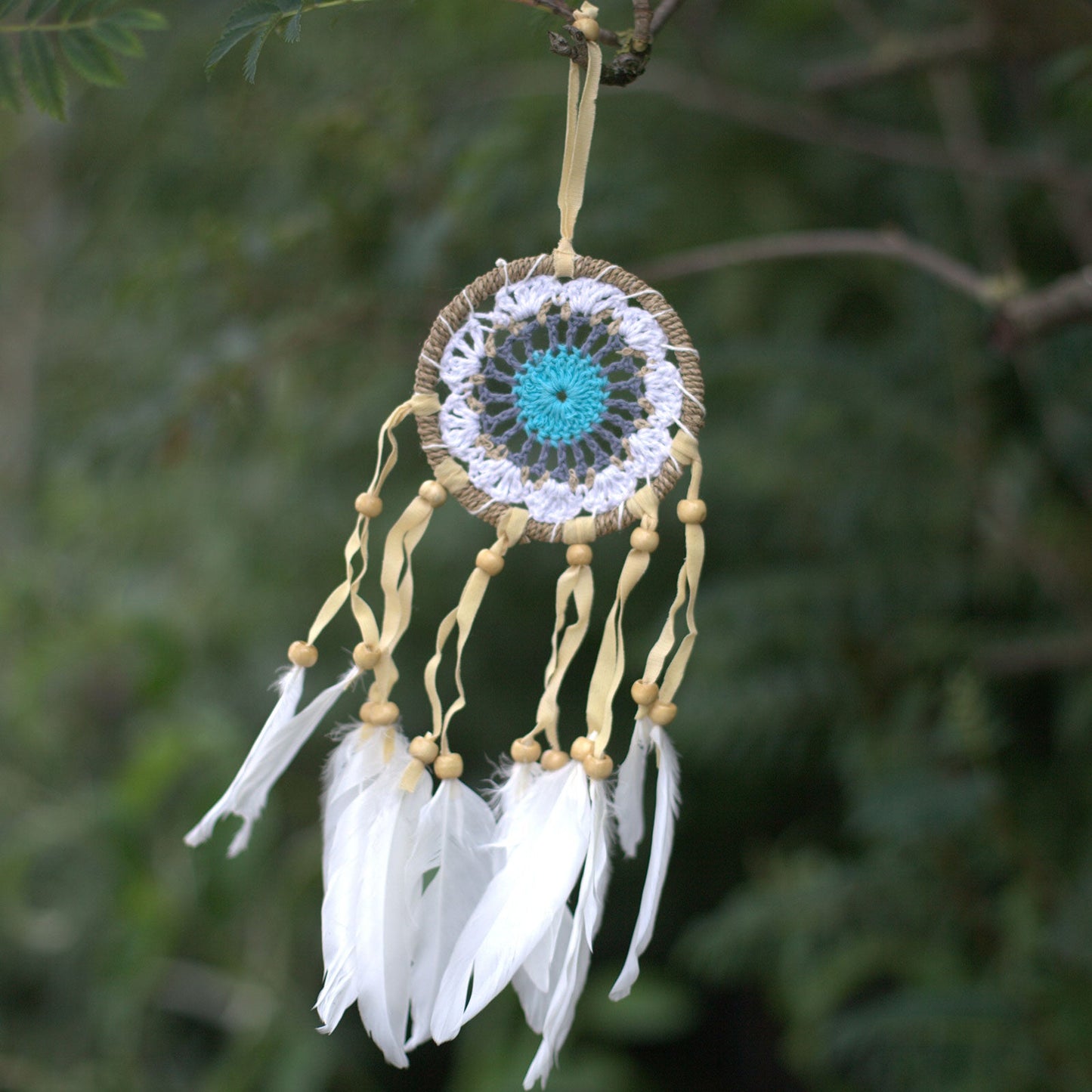 6 x Hand Crafted Macrame Dreamcatchers - Small / Assorted / Pastel Blues product packaging on clean background from Quintessential Holistic Health Ltd