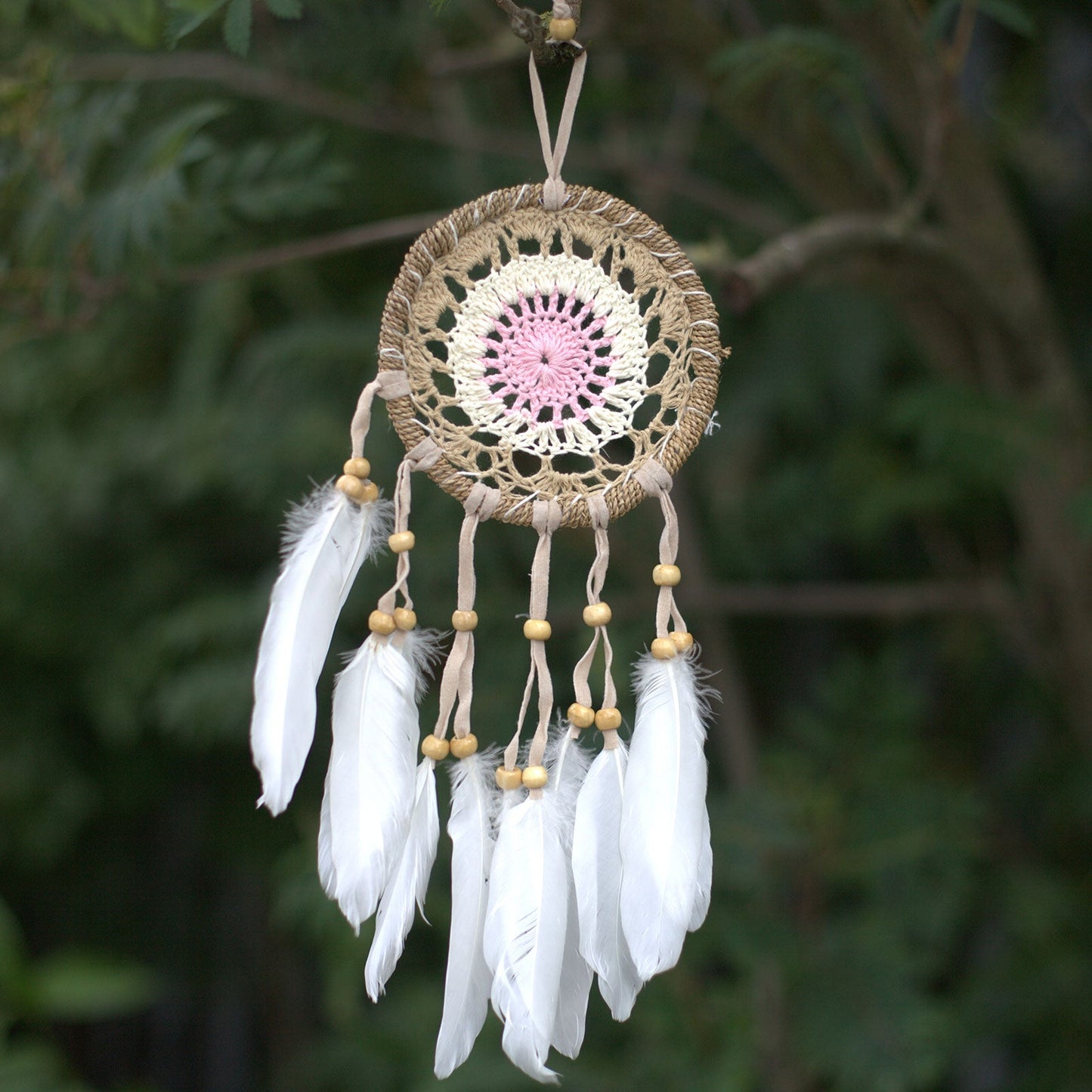 6 x Hand Crafted Macrame Dreamcatchers - Medium / Assorted / Pastel Pinks product packaging on clean background from Quintessential Holistic Health Ltd