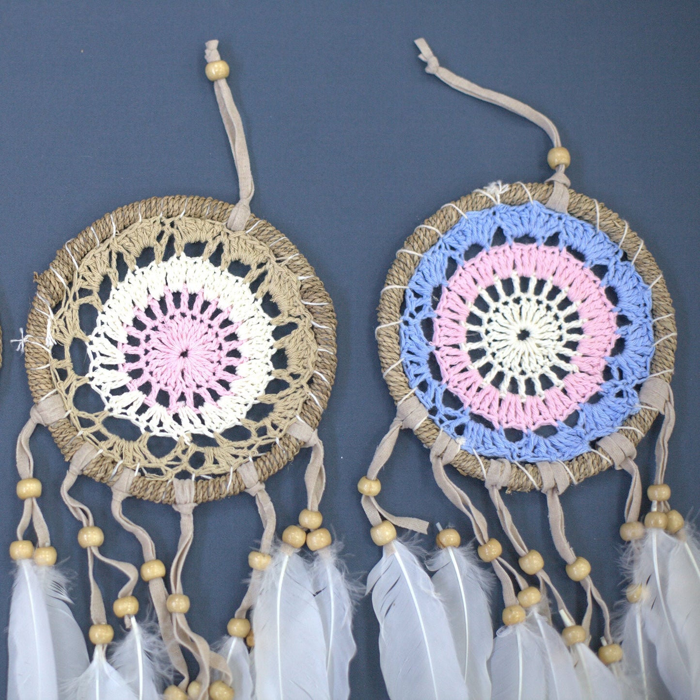 6 x Hand Crafted Macrame Dreamcatchers - Medium / Assorted / Pastel Pinks product packaging on clean background from Quintessential Holistic Health Ltd