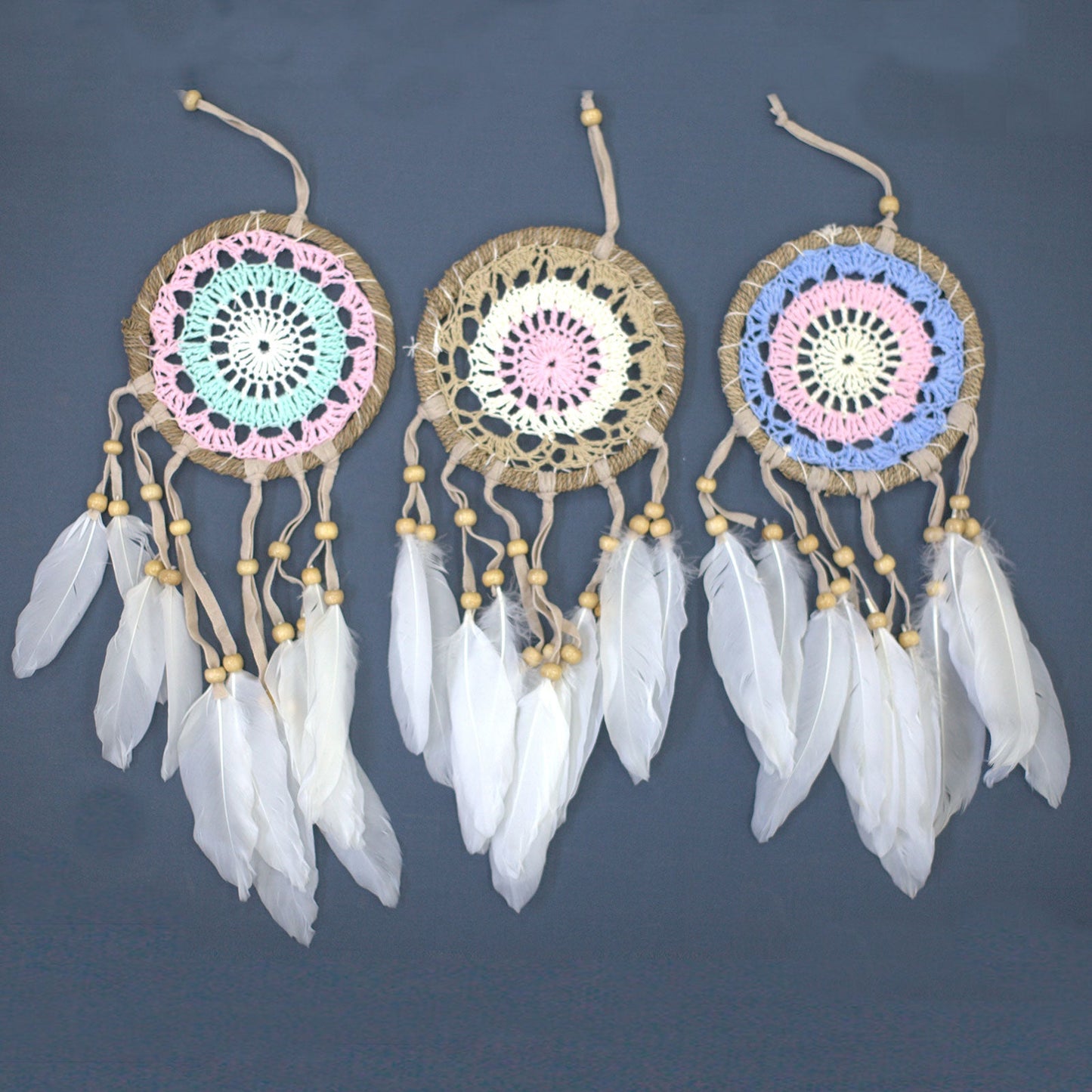 6 x Hand Crafted Macrame Dreamcatchers - Medium / Assorted / Pastel Pinks product packaging on clean background from Quintessential Holistic Health Ltd