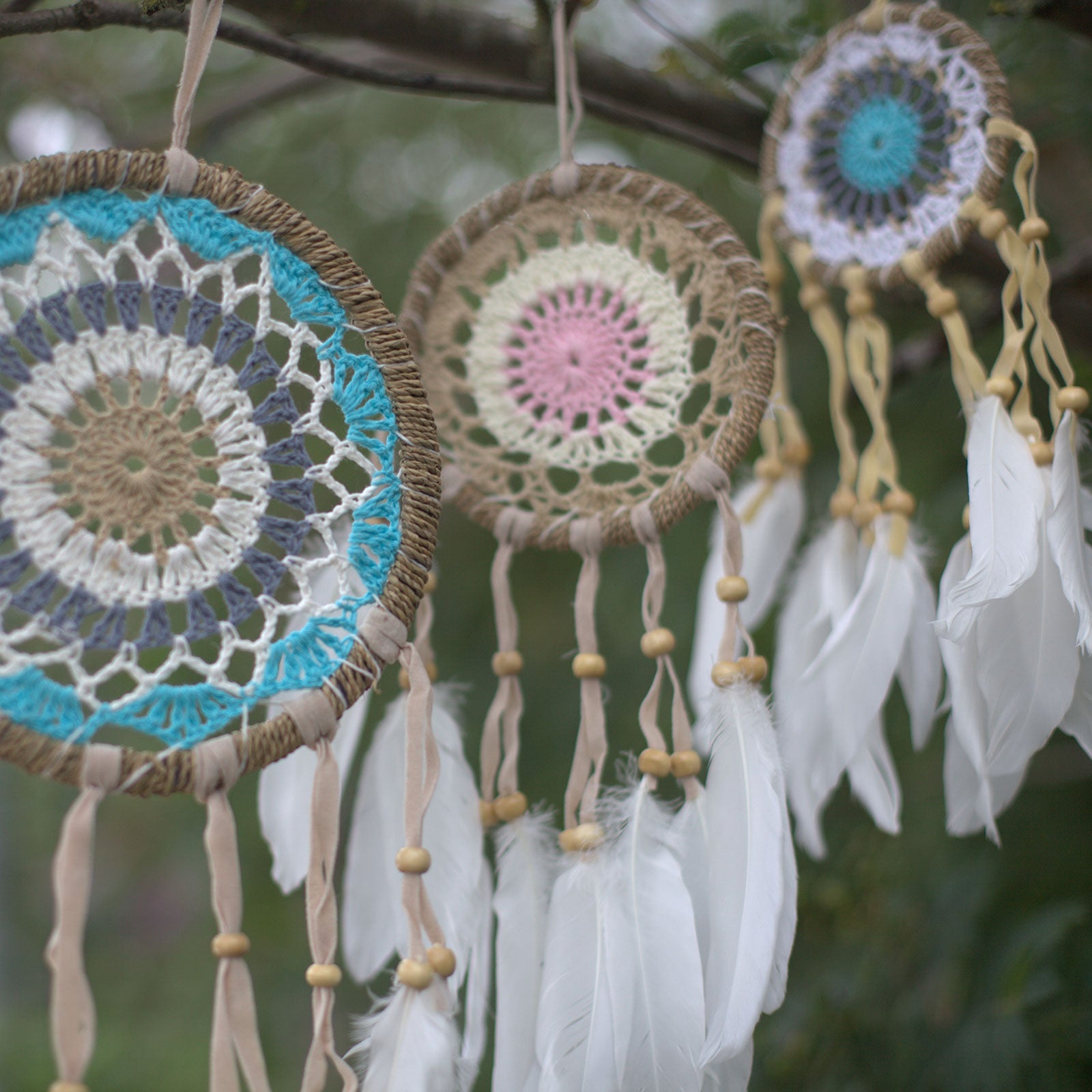6 x Hand Crafted Macrame Dreamcatchers - Medium / Assorted / Pastel Pinks product packaging on clean background from Quintessential Holistic Health Ltd
