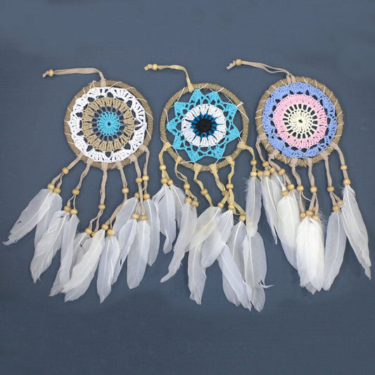 6 x Hand Crafted Macrame Dreamcatchers - Medium / Assorted / Pastel Blues product packaging on clean background from Quintessential Holistic Health Ltd
