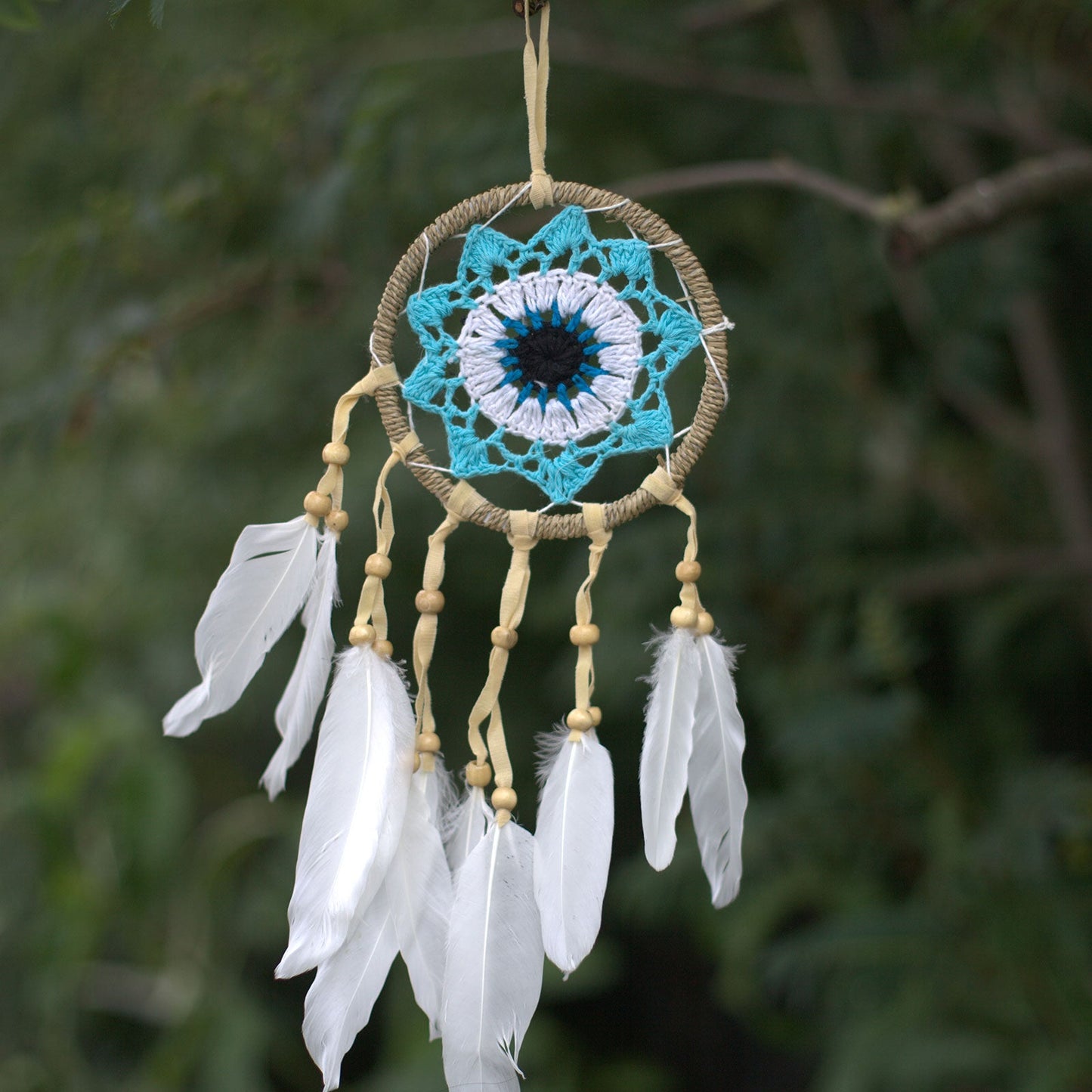 6 x Hand Crafted Macrame Dreamcatchers - Medium / Assorted / Pastel Blues product packaging on clean background from Quintessential Holistic Health Ltd